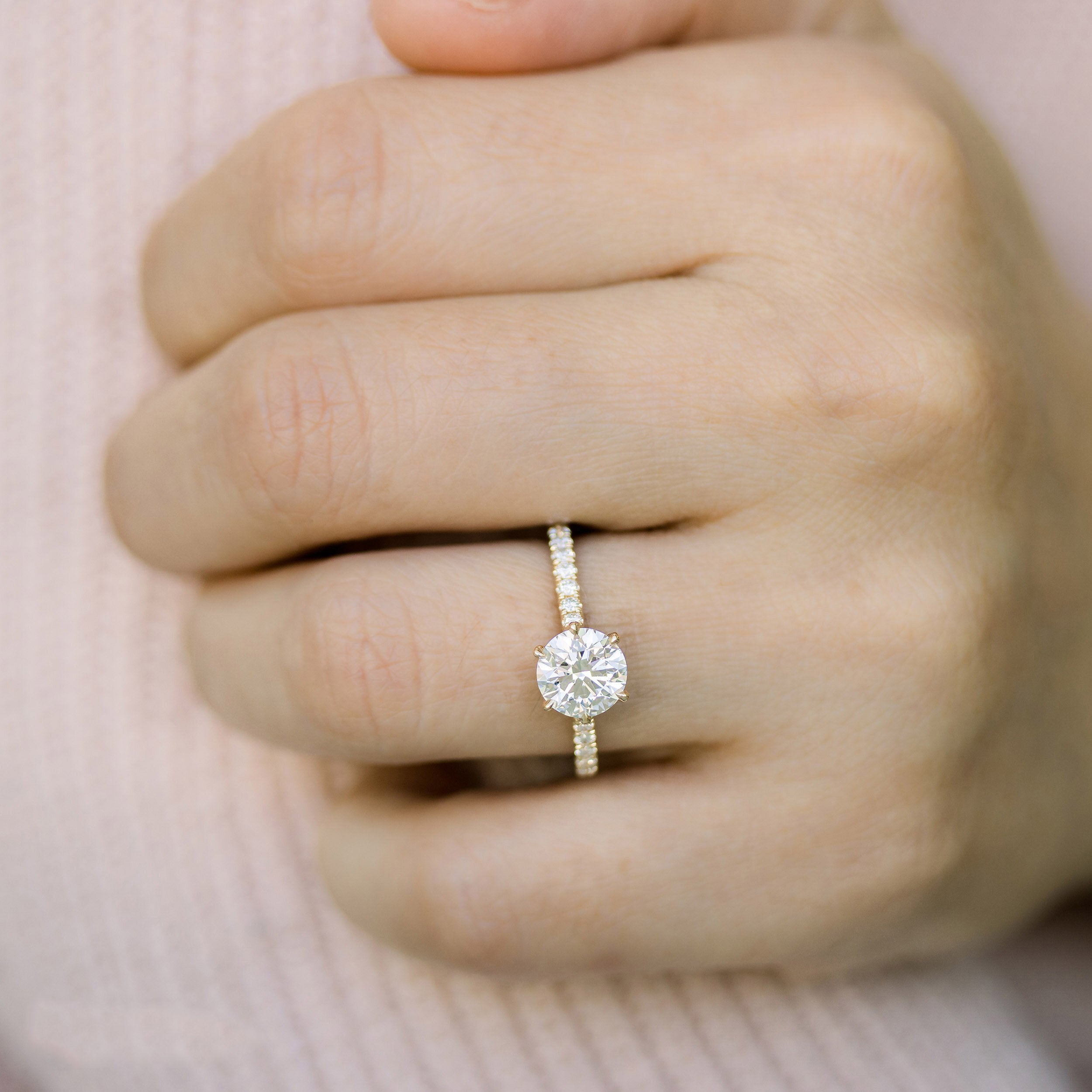 2.25CT Round Six Prong Moissanite Diamond Pave Engagement Ring For Women