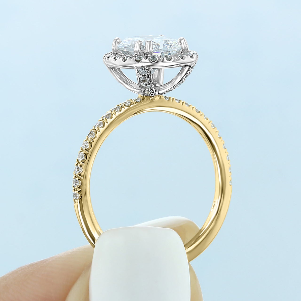 1.93CT Oval Halo Moissanite Diamond Two Tone Engagement Ring