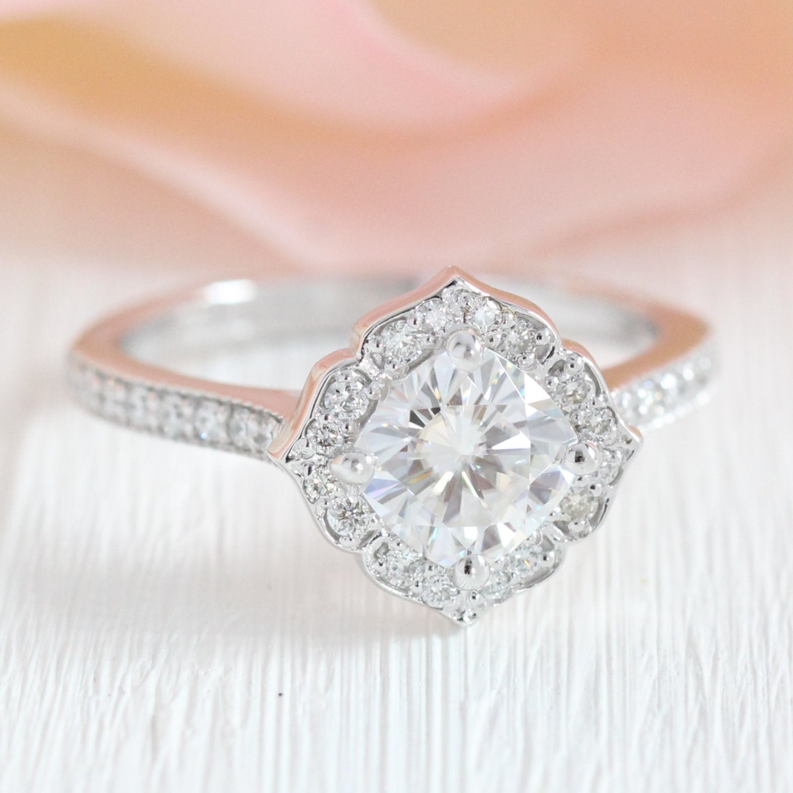 1.0CT Cushion Vintage Halo Moissanite Diamond Channel Set Engagement Ring For Her