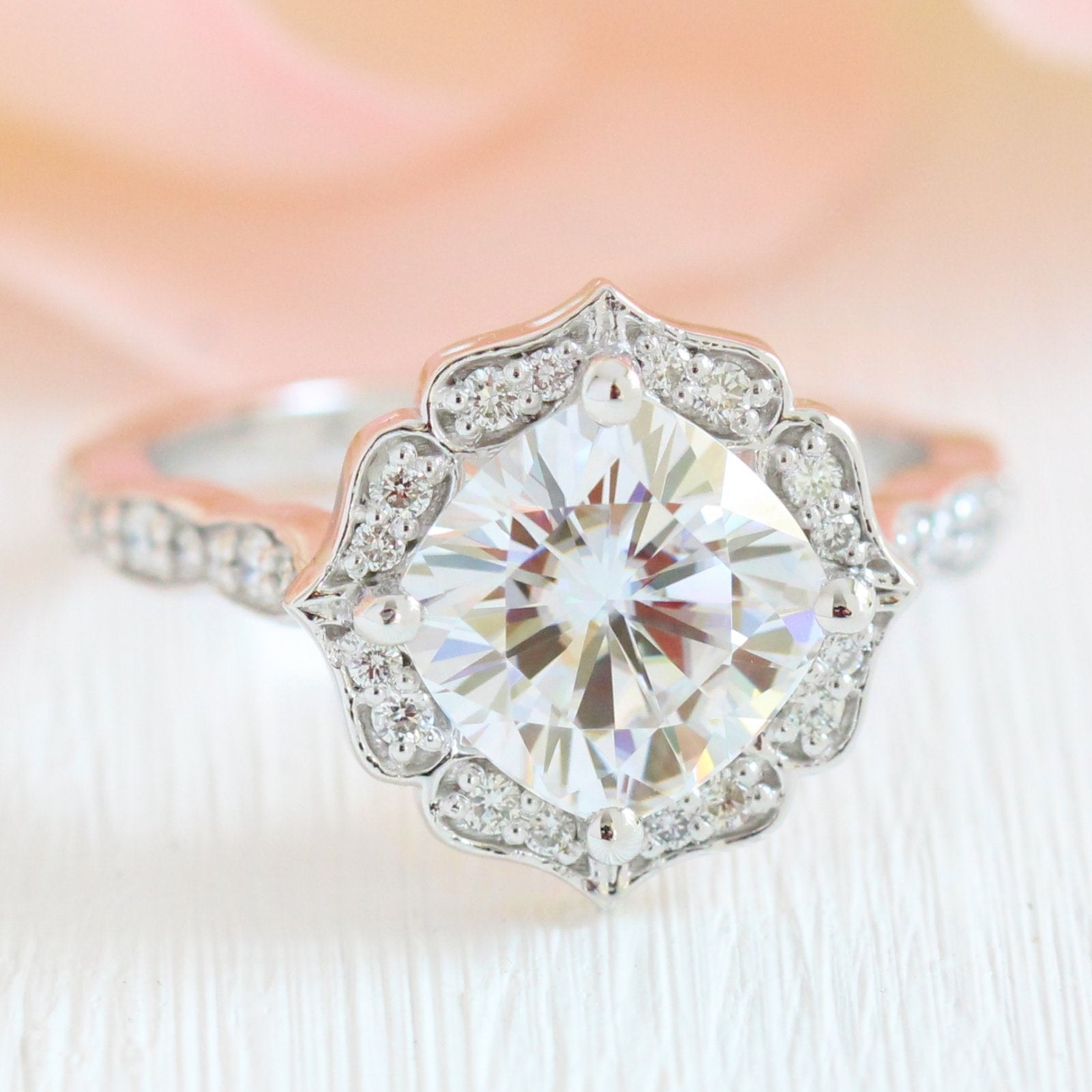 2.30CT Cushion Vintage Halo Moissanite Diamond Engagement Ring For Women