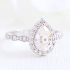 1.50CT Pear Halo Moissanite Diamond Vintage Pave Engagement Ring For Women