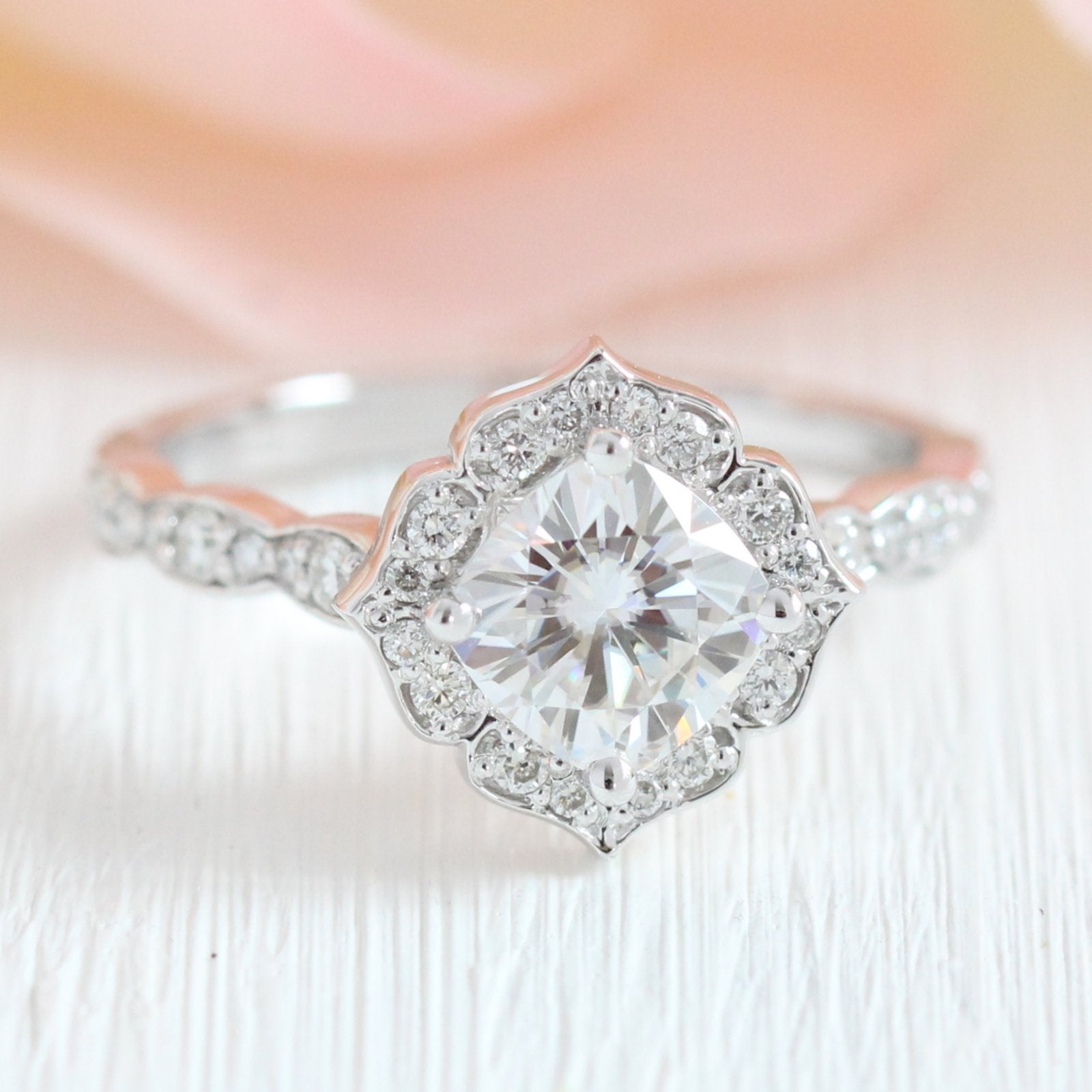 1.0CT Cushion Vintage Pave Moissanite Diamond Engagement Ring For Women