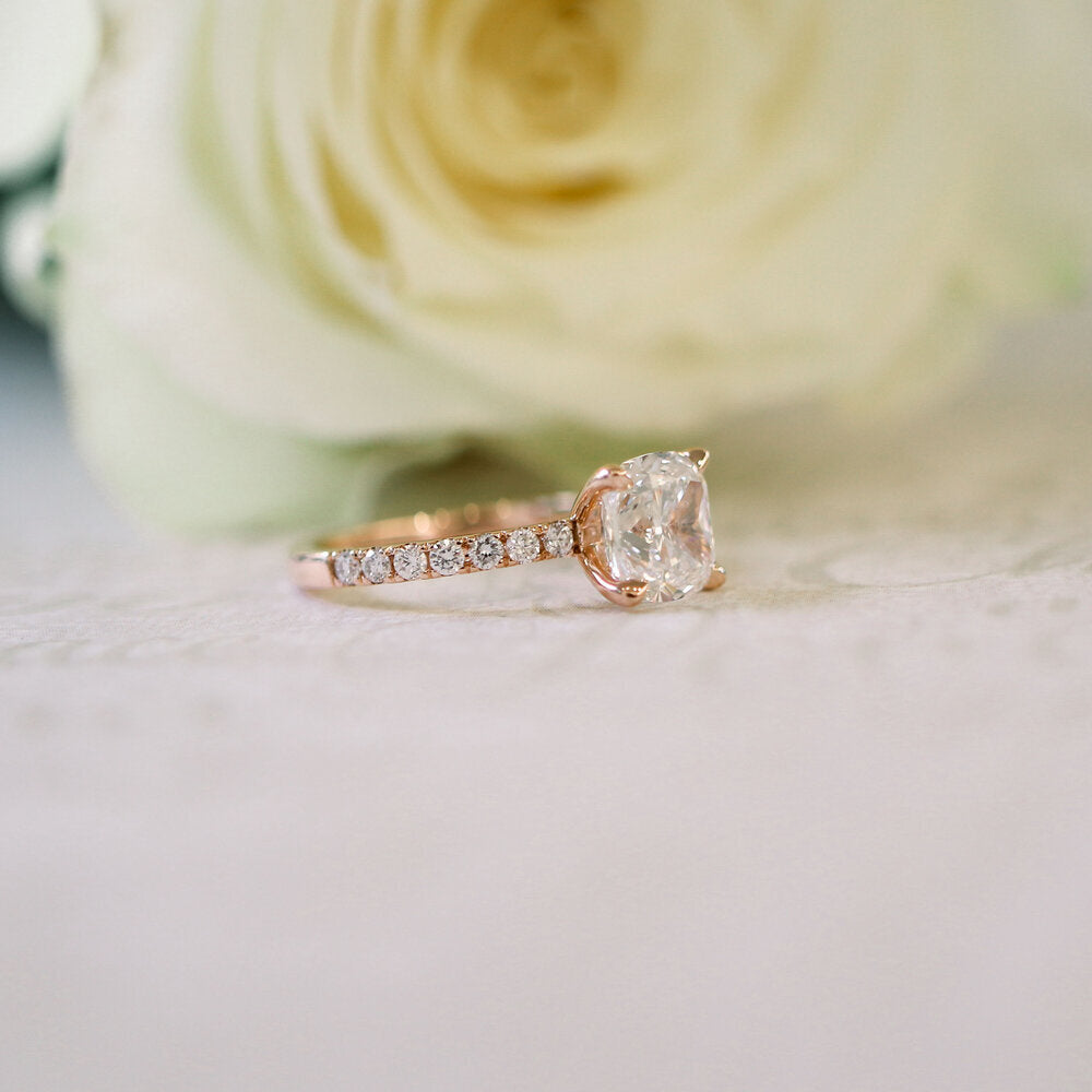 1.75CT Cushion Pave Moissanite Diamond Four Prong Engagement Ring