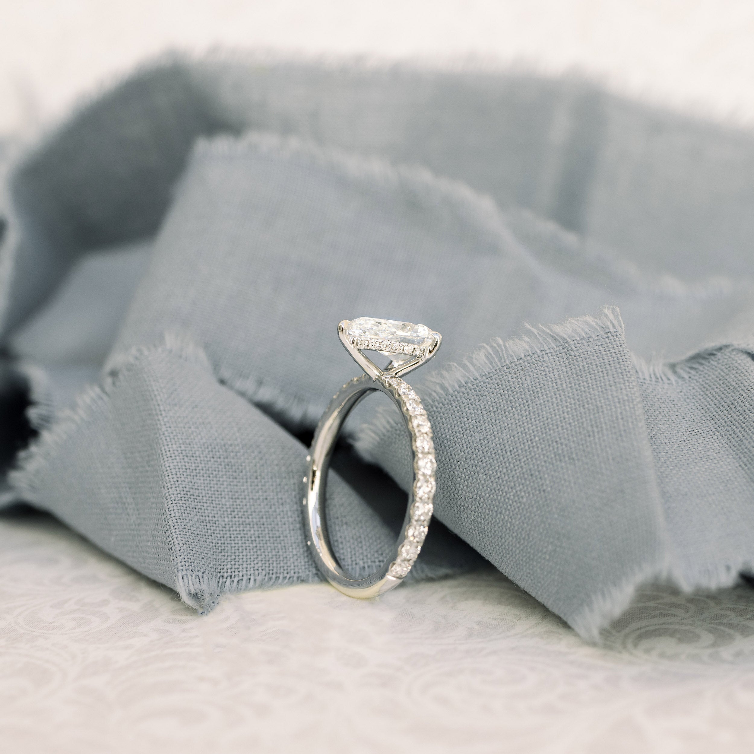 2.25CT Pear Hidden Halo Moissanite Diamond Pave Engagement Ring