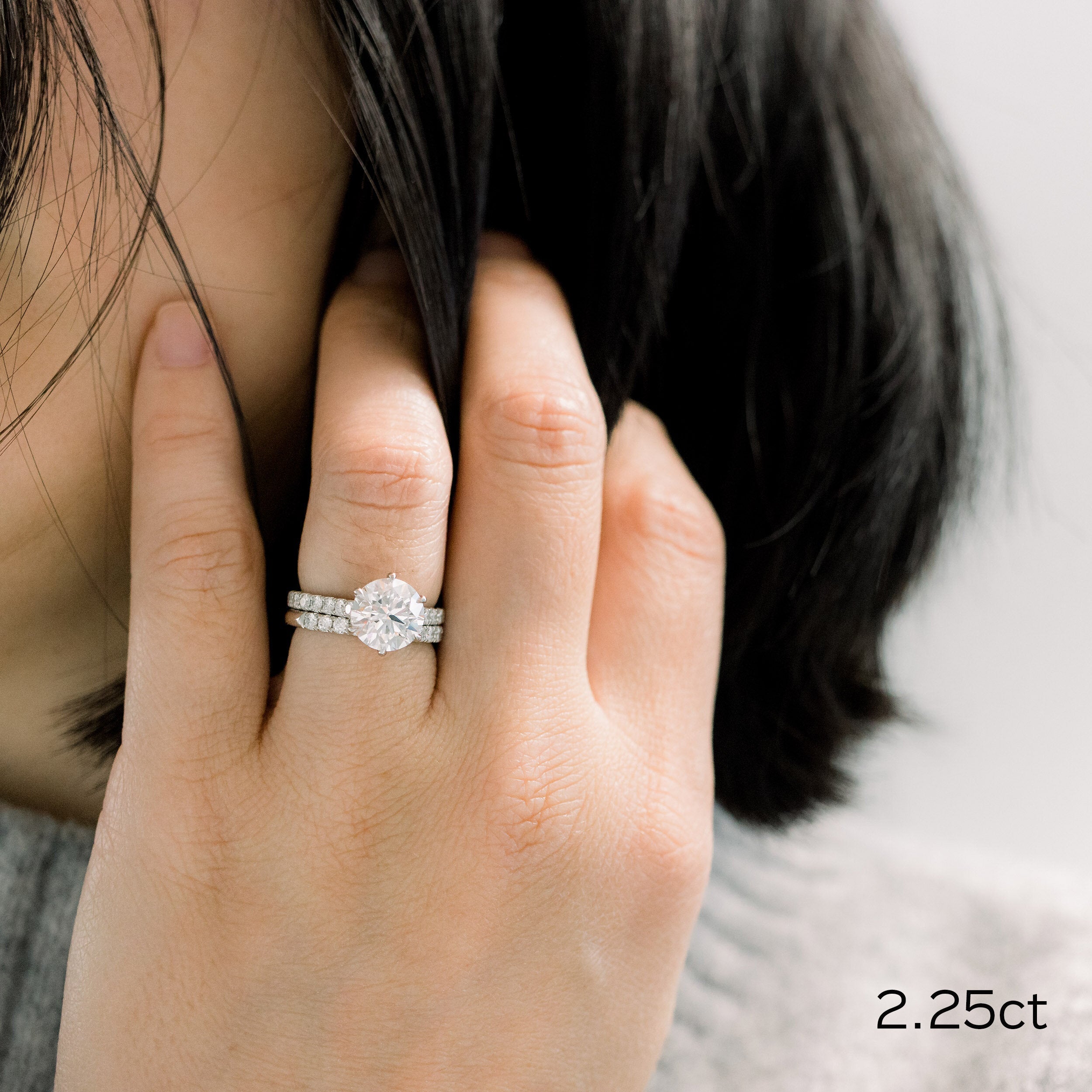 2.25CT Round Six Prong Moissanite Diamond Pave Engagement Ring For Women