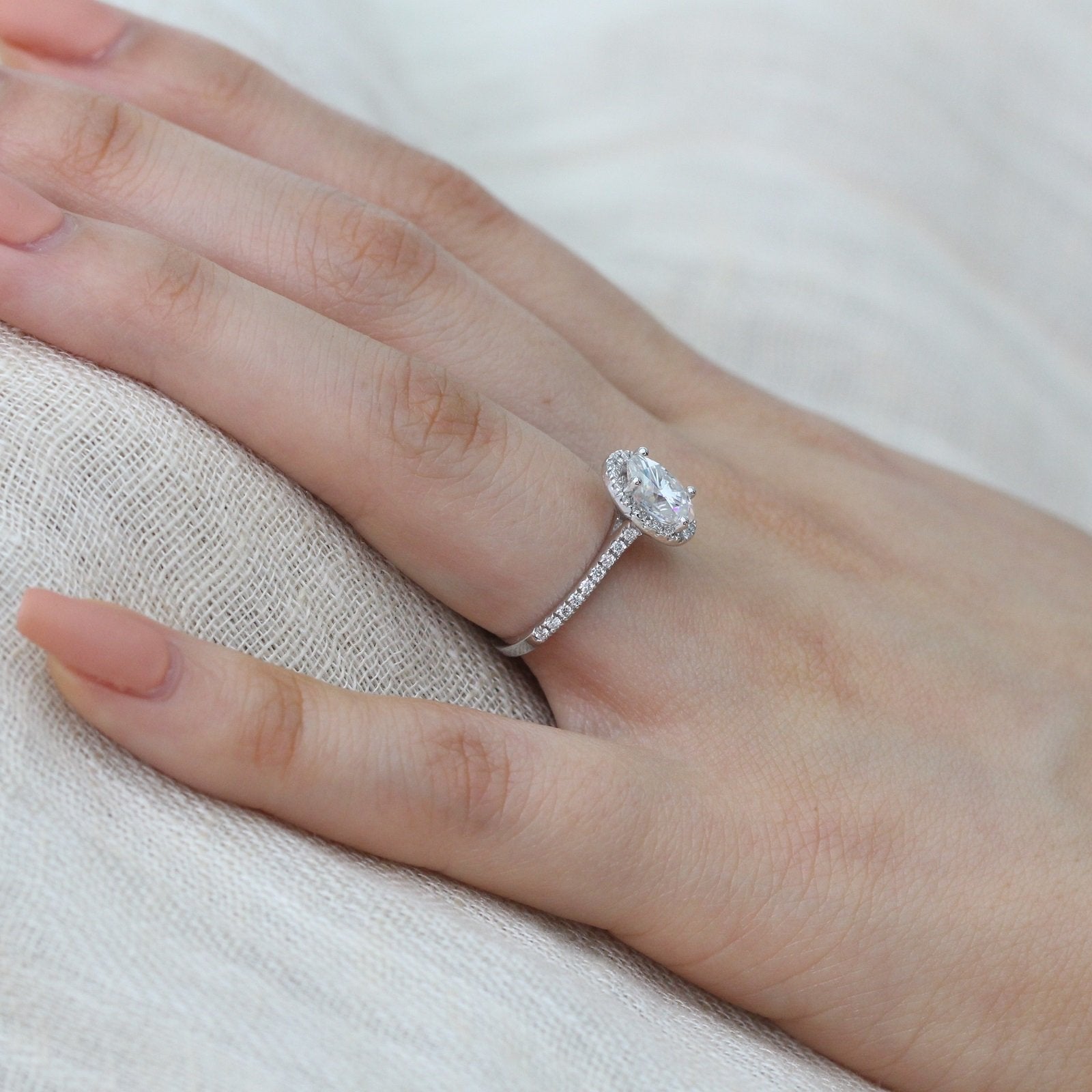 1.50CT Cathedral Set Oval Pave Diamond Moissanite Halo Engagement Ring