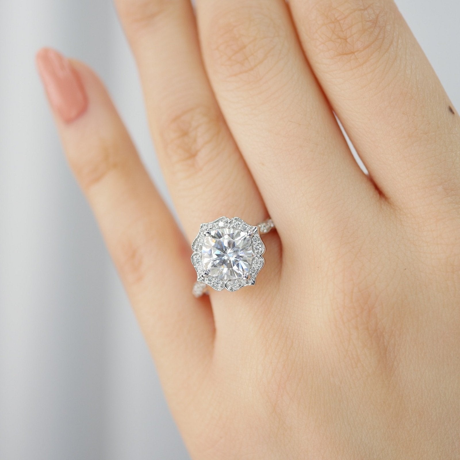 2.30CT Cushion Vintage Halo Moissanite Diamond Engagement Ring For Women