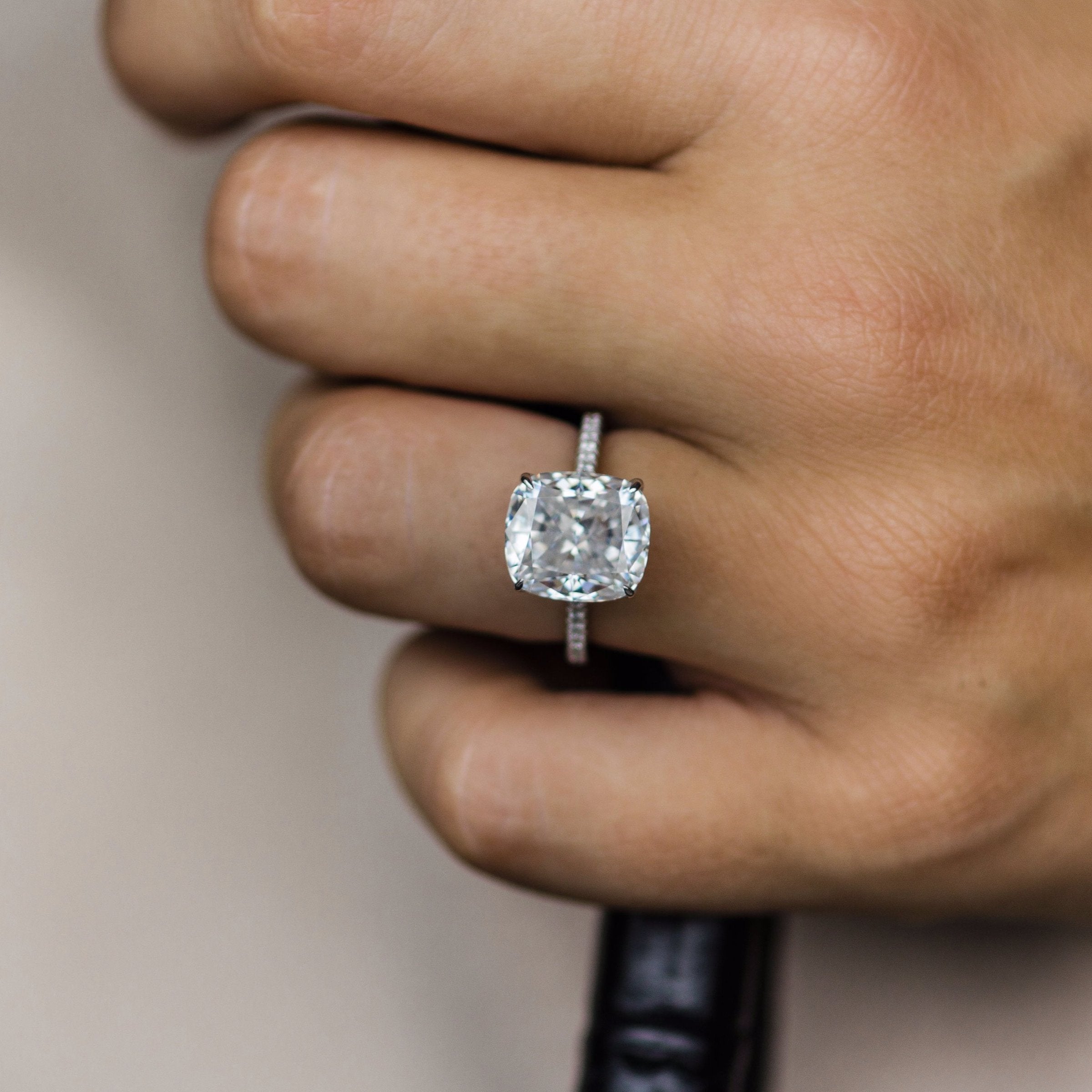4.65CT Crushed Ice Hybrid Cushion Cut Hidden Halo Moissanite Engagement Ring