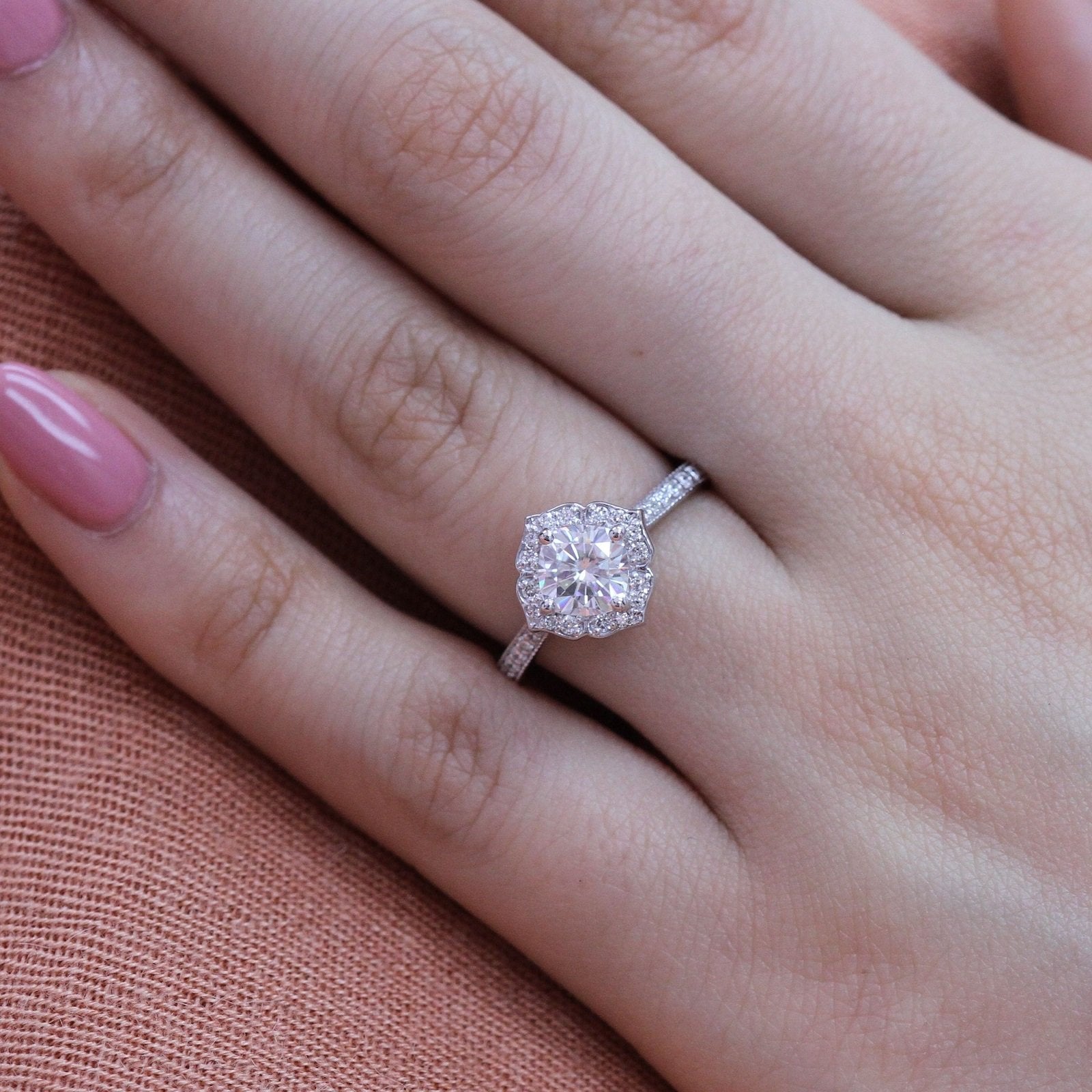 1.0CT Cushion Vintage Halo Moissanite Diamond Channel Set Engagement Ring For Her