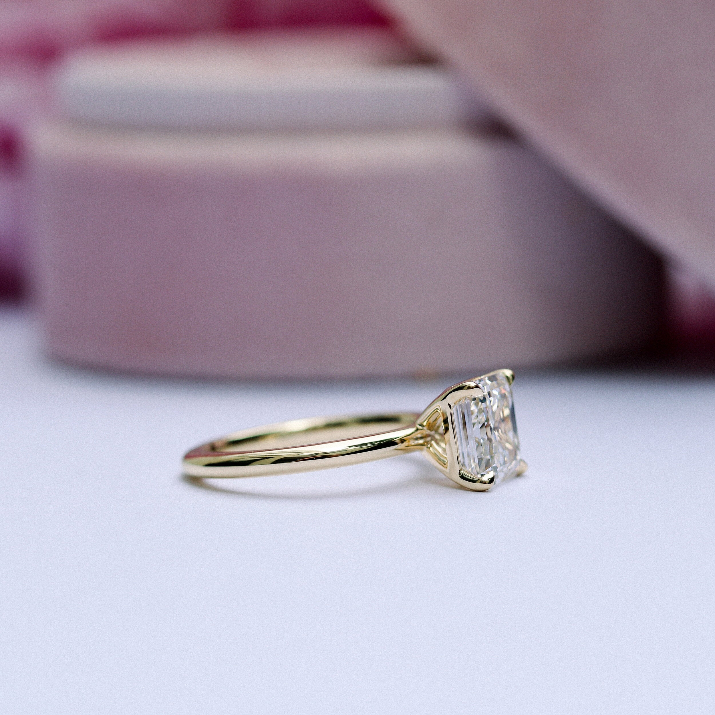2.0ct Asscher Moissanite Diamond Solitaire Engagement Ring For Women In 14K Solid Gold