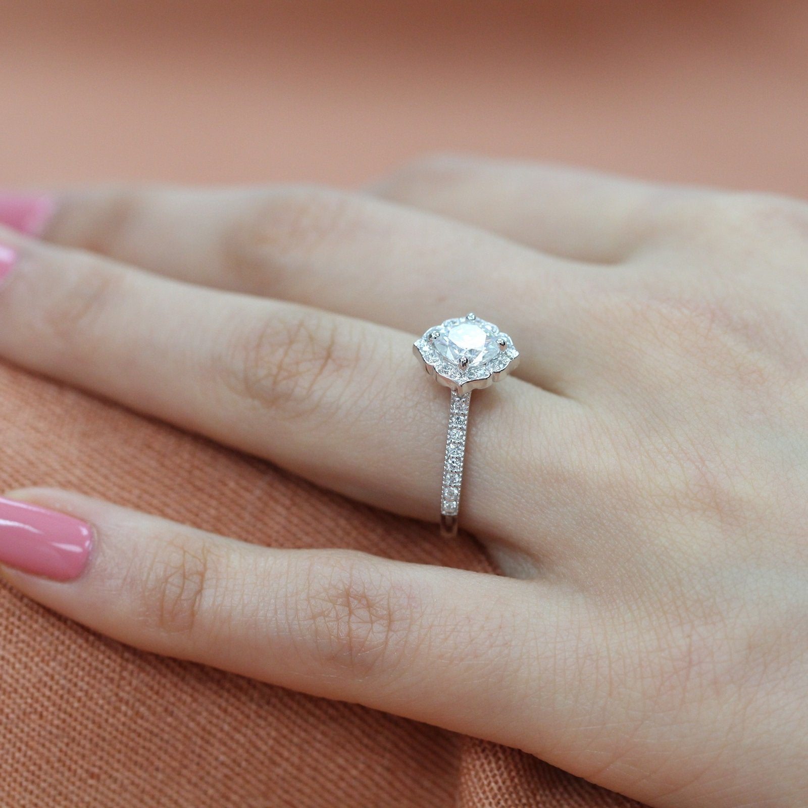 1.0CT Cushion Vintage Halo Moissanite Diamond Channel Set Engagement Ring For Her