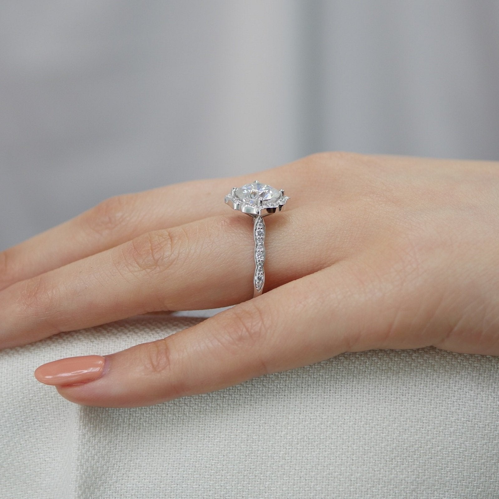 2.30CT Cushion Vintage Halo Moissanite Diamond Engagement Ring For Women