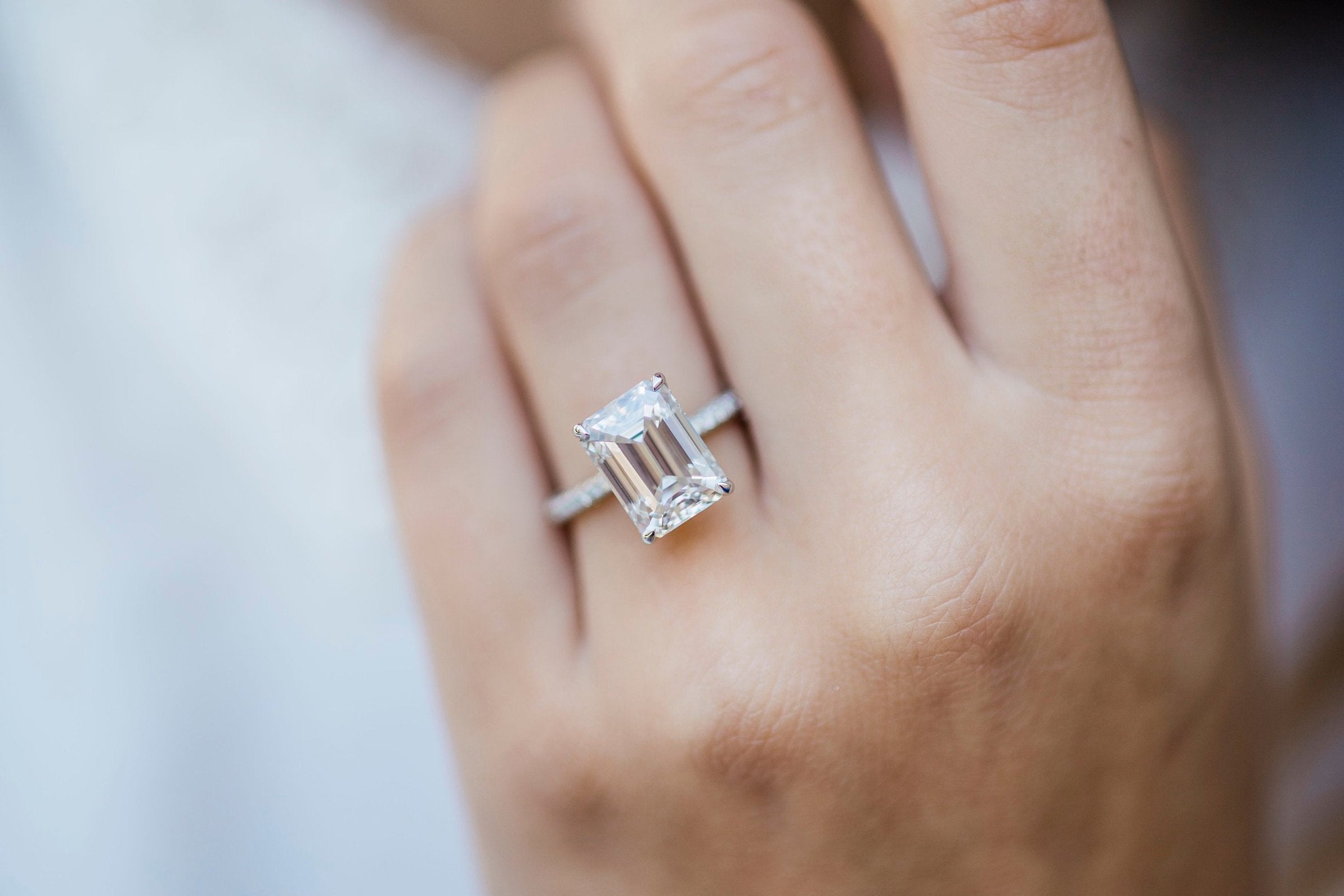 4.30CT Emerald Cut Hidden Halo Moissanite Engagement Ring