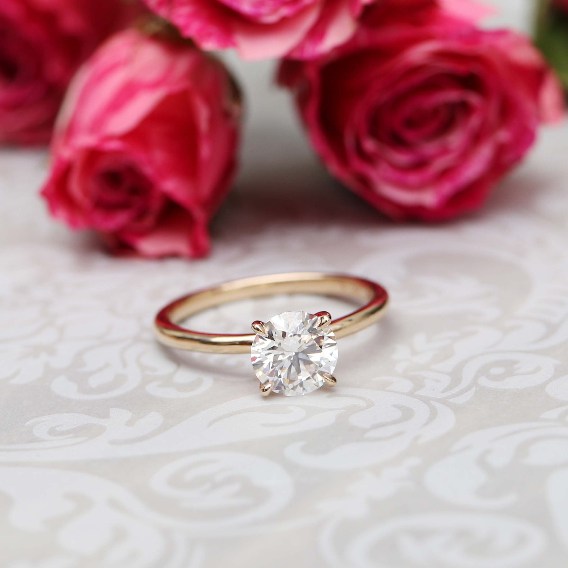 2.25ct Round Four Prong Moissnaite Diamond Engagement Ring In 14K Solid Gold