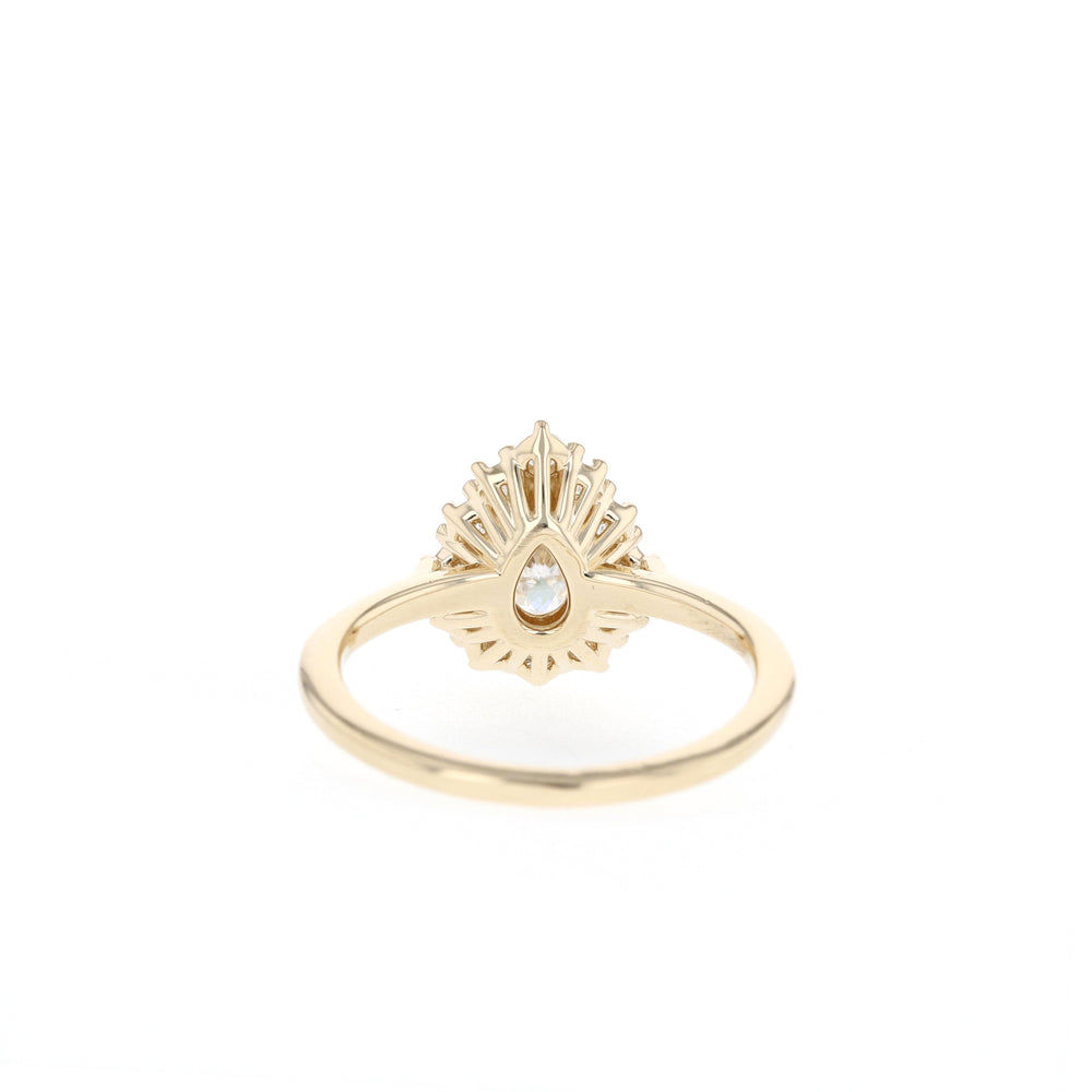 0.75CT Pear Halo Moissanite Diamond Solitaire Engagement Ring