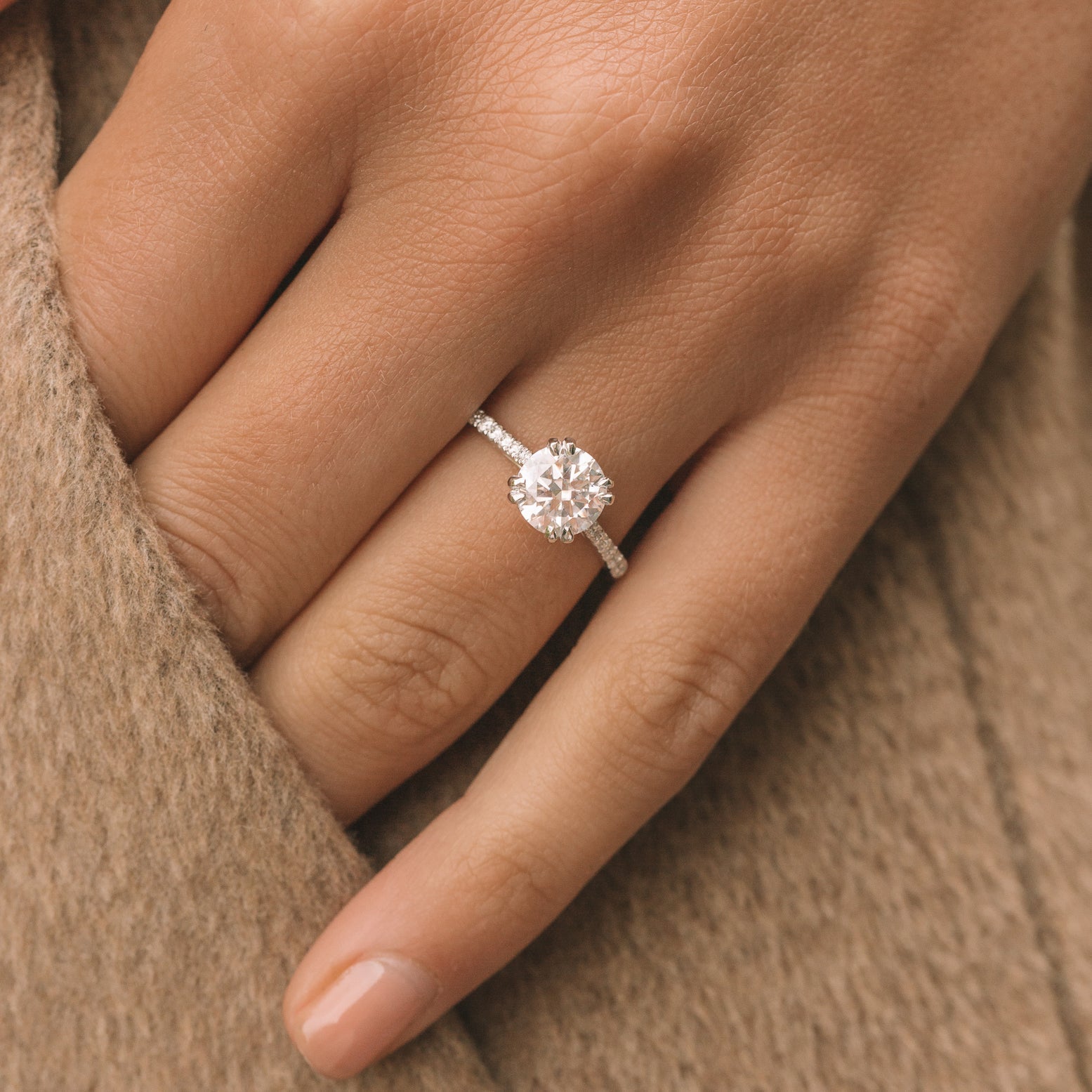 1.25ct Round Hidden Halo Moissanite Diamond Engagement Ring