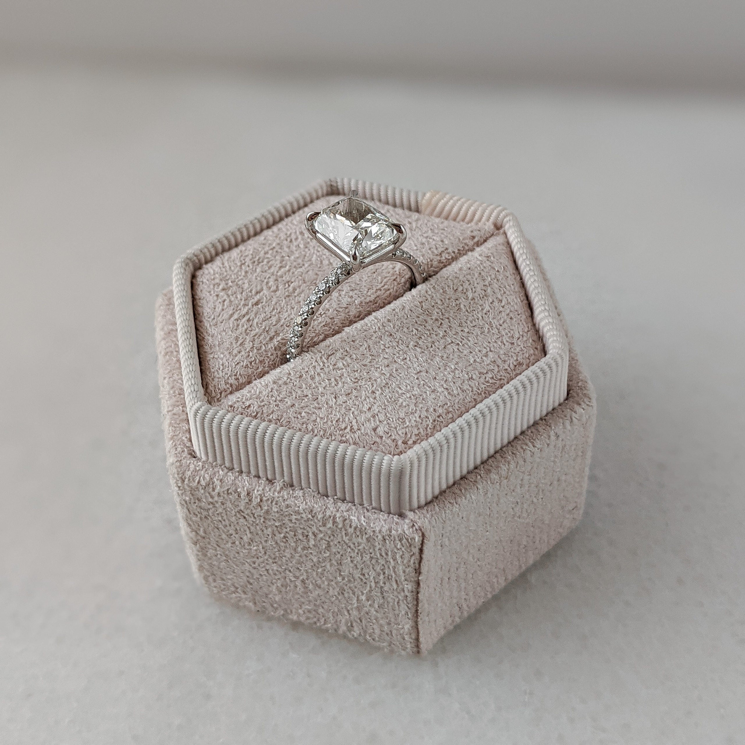 2.38CT Elongated Cushion Pave Moissanite Diamond Engagement Ring