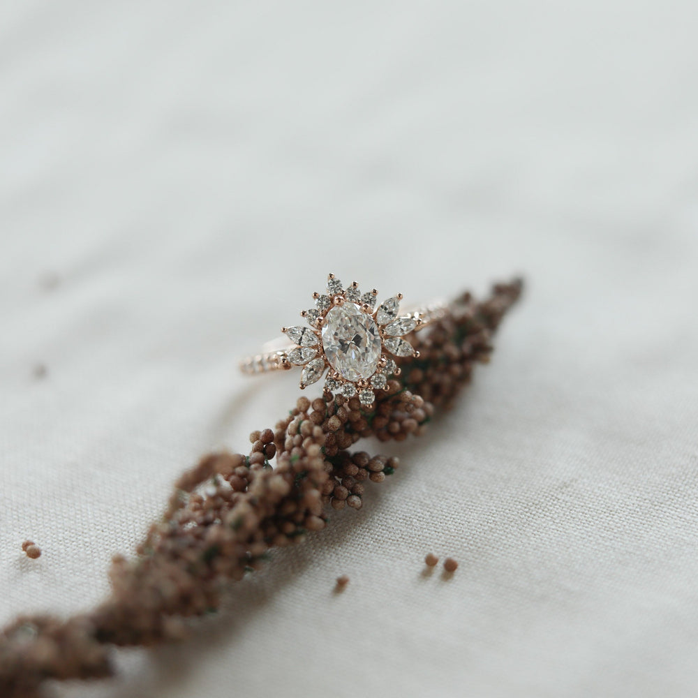 1.20CT Oval Halo Cluster Moissanite Diamond Engagement Ring