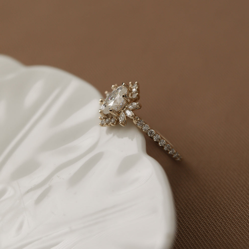 1.20CT Oval Halo Cluster Moissanite Diamond Engagement Ring