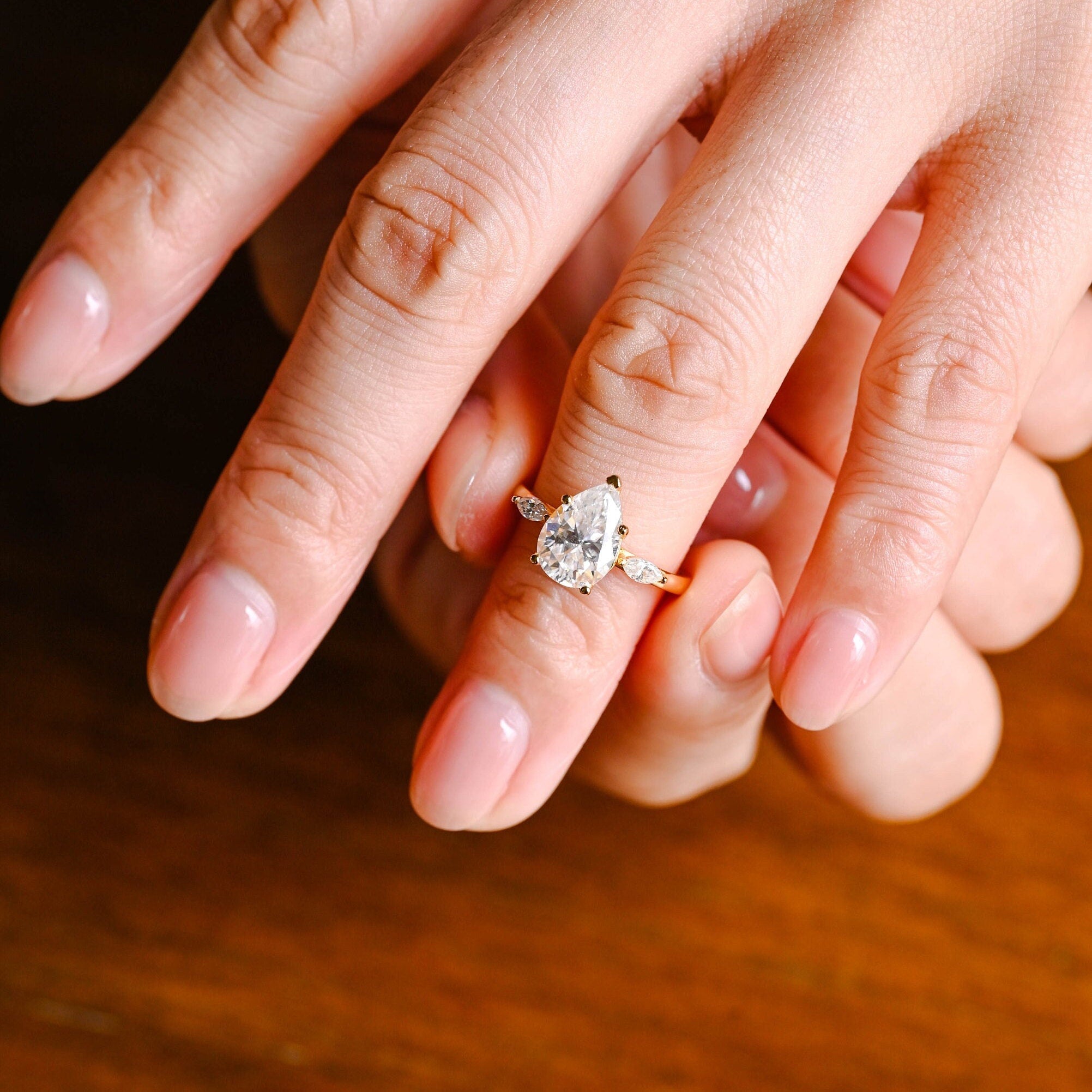 sustainable engagement rings USA pear moissanite