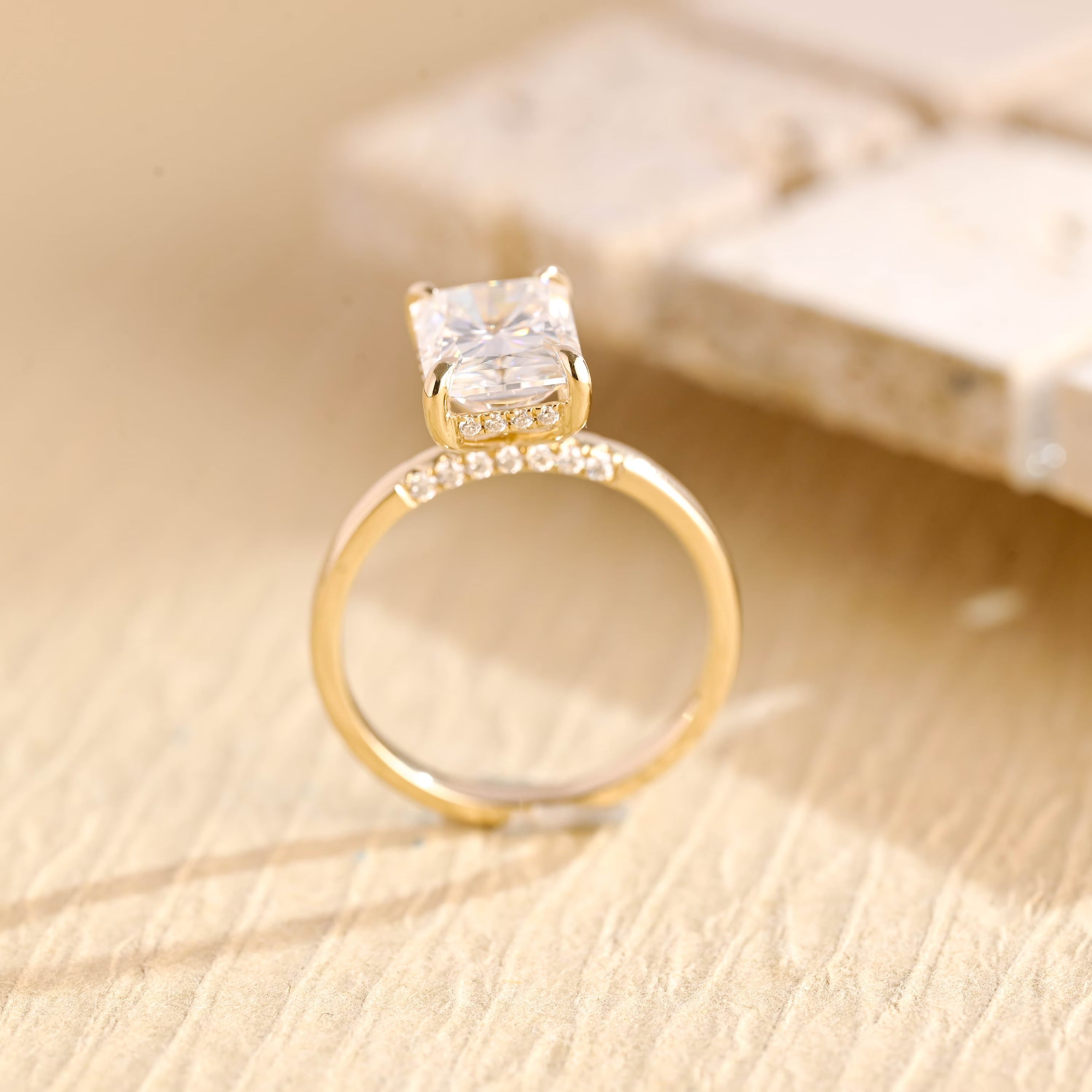 premium 1ct radiant cut hidden halo moissanite ring