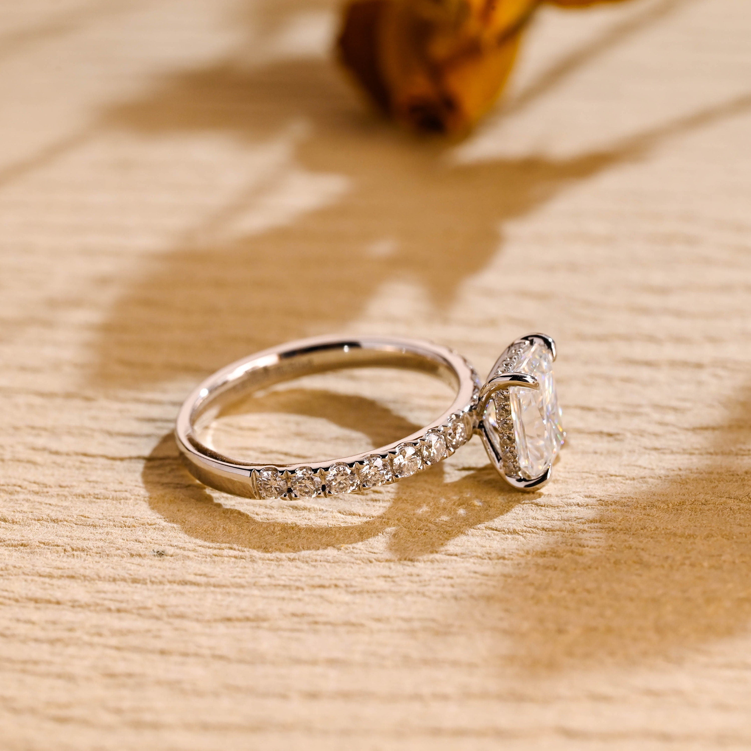 modern pavé engagement ring radiant cut moissanite