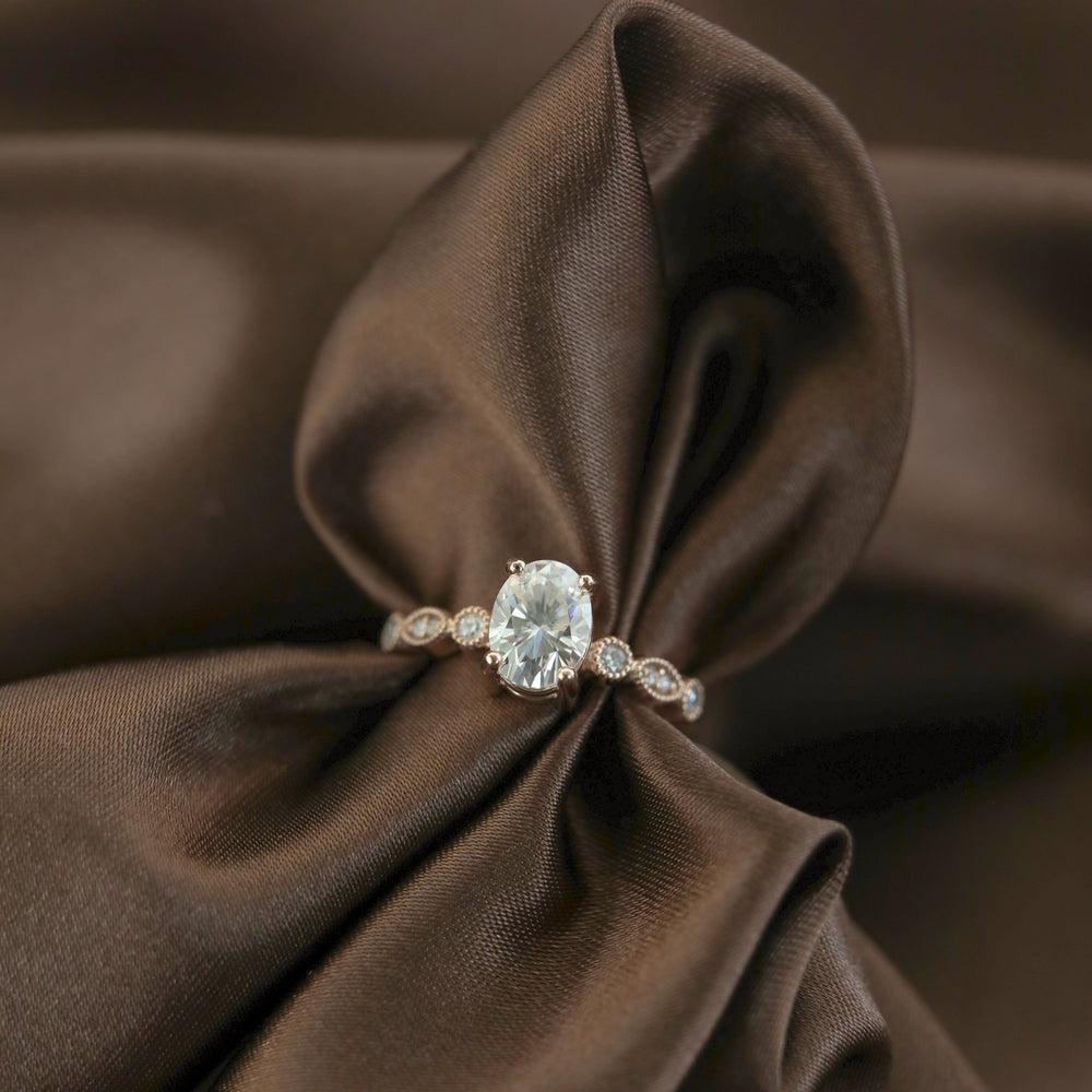 1.20CT Oval Unique Pave Moissanite Diamond Engagement Ring