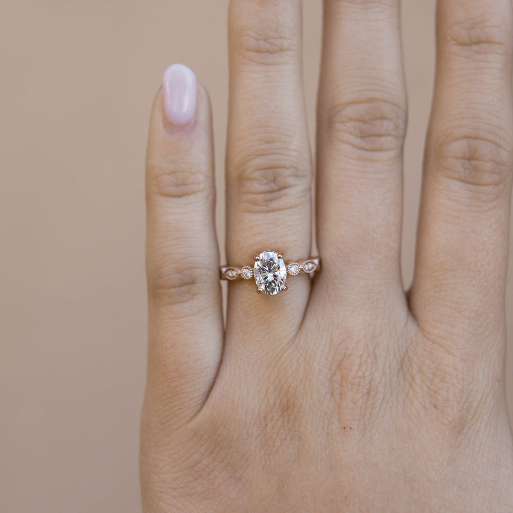 1.20CT Oval Unique Pave Moissanite Diamond Engagement Ring
