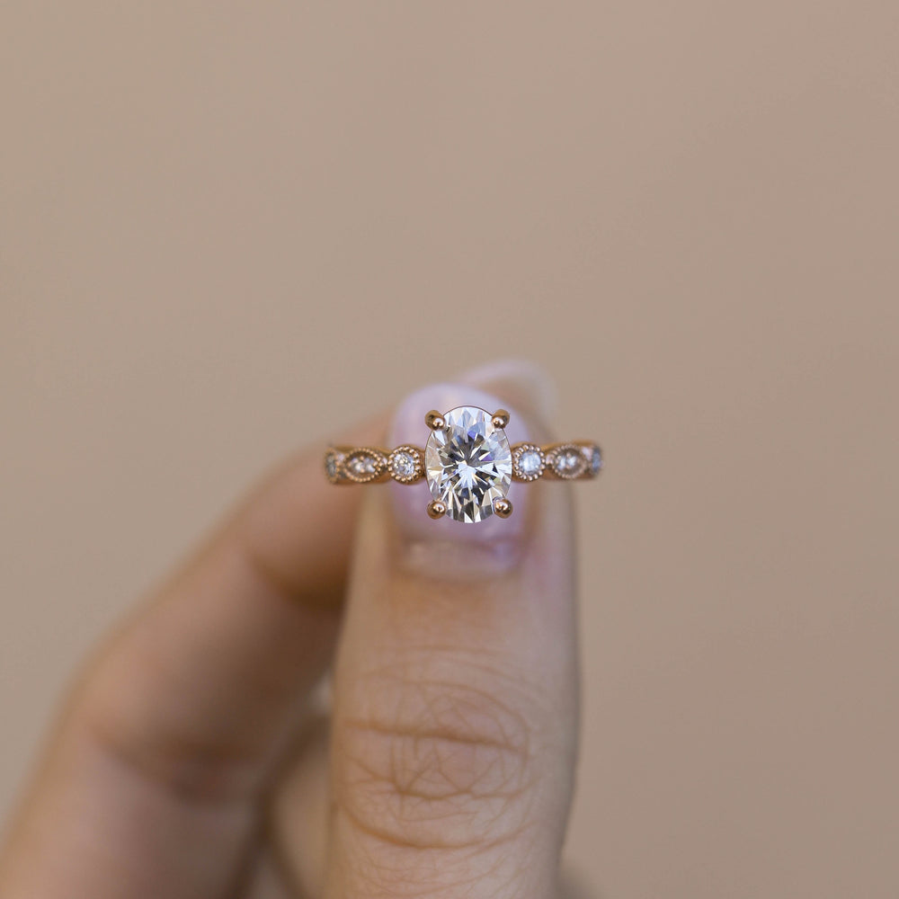 1.20CT Oval Unique Pave Moissanite Diamond Engagement Ring
