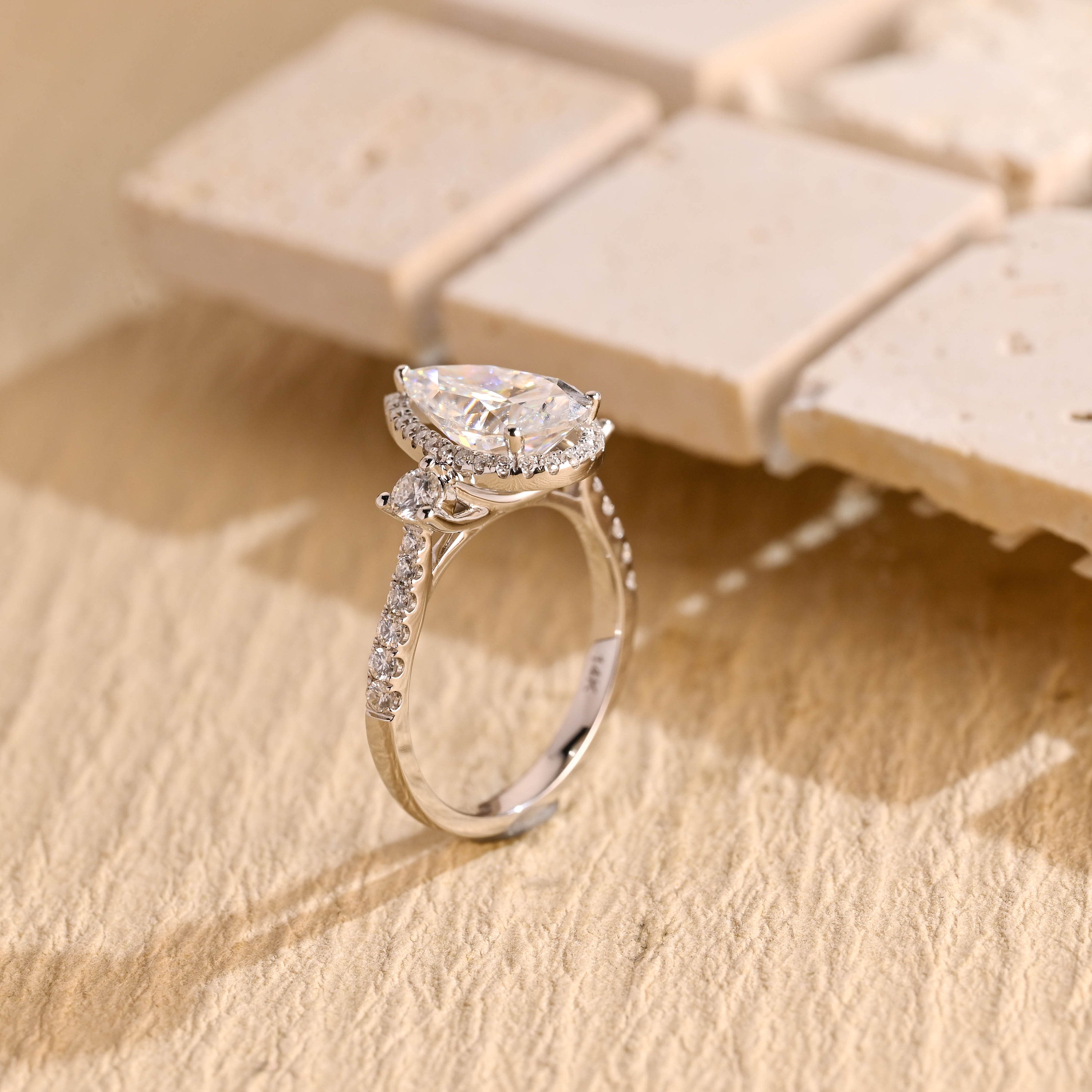 fine jewelry pear three stone moissanite ring