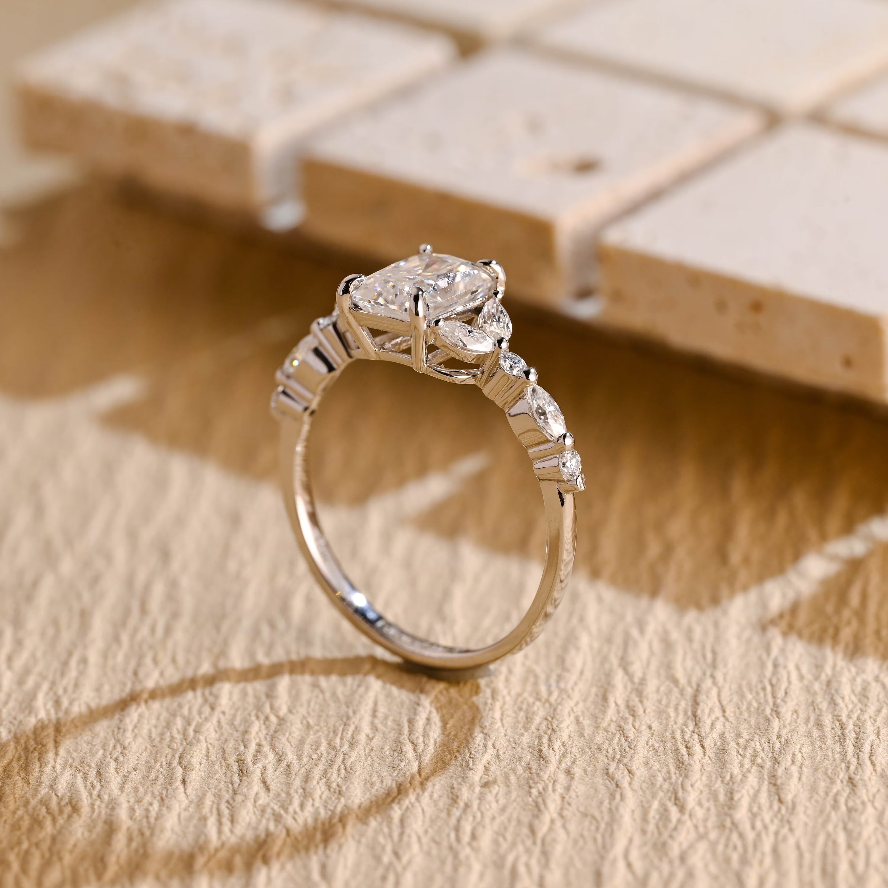 lab diamond alternative cluster engagement ring