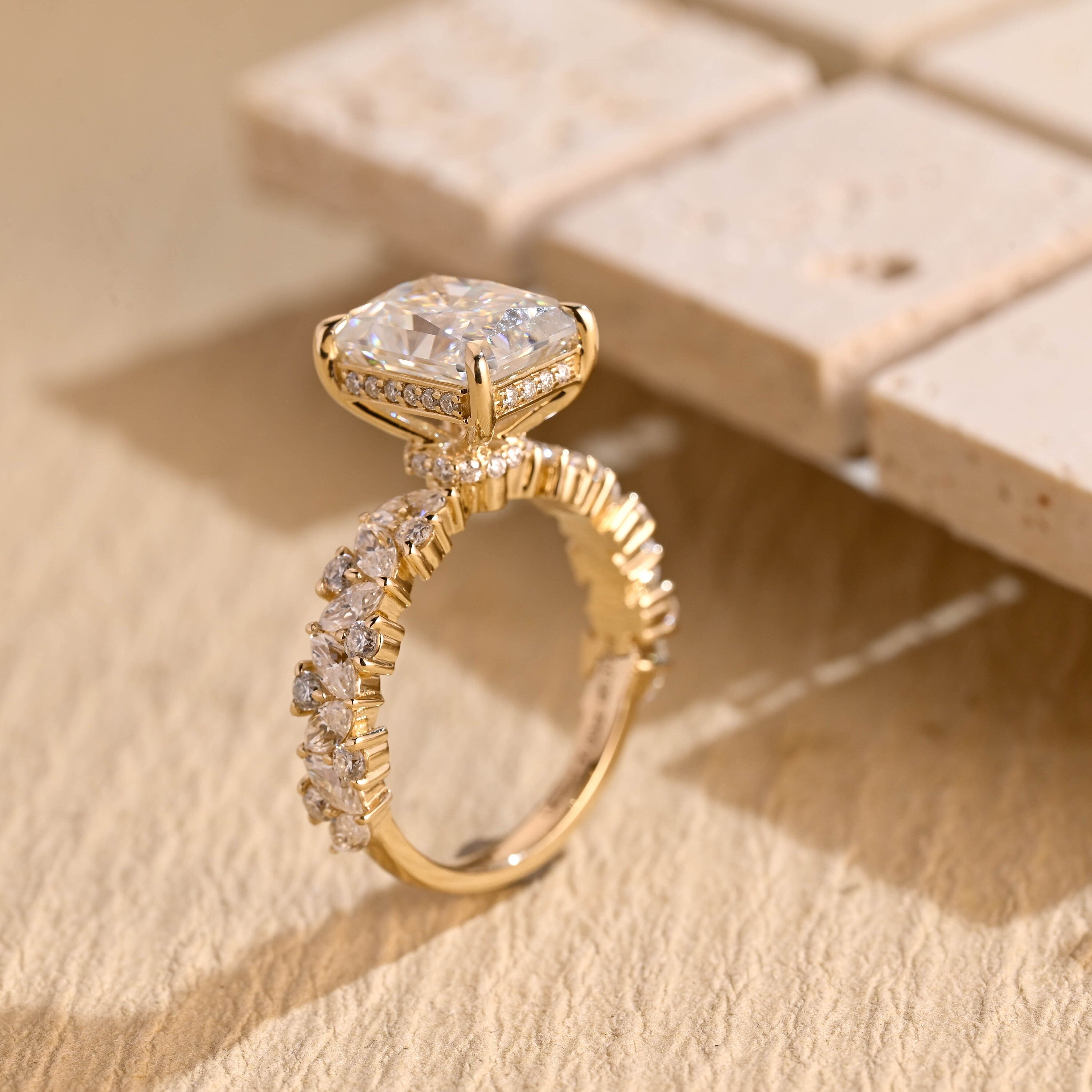 Brilliant 1 Carat Radiant Cut Moissanite Cluster Engagement Ring