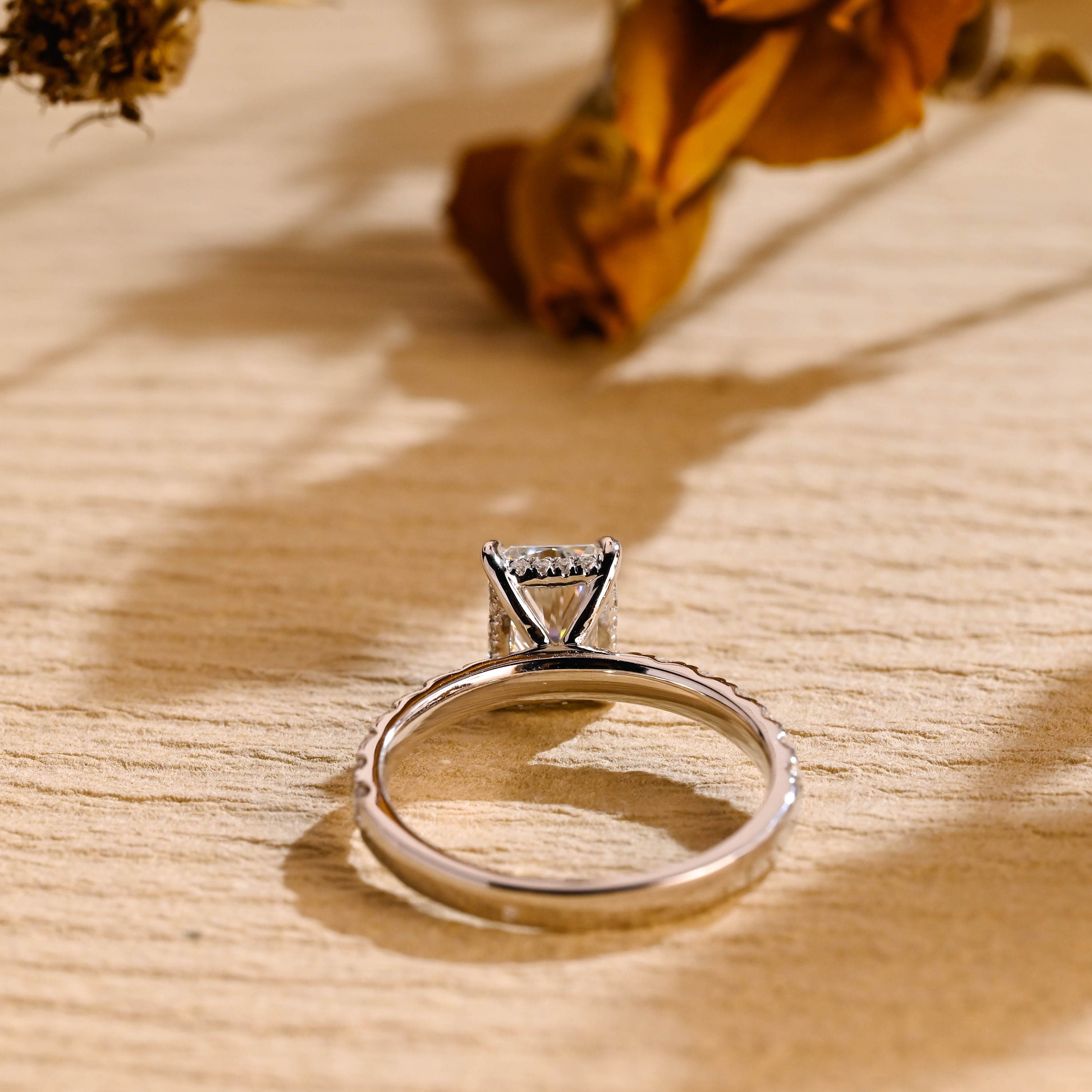 elegant pavé engagement ring moissanite radiant cut