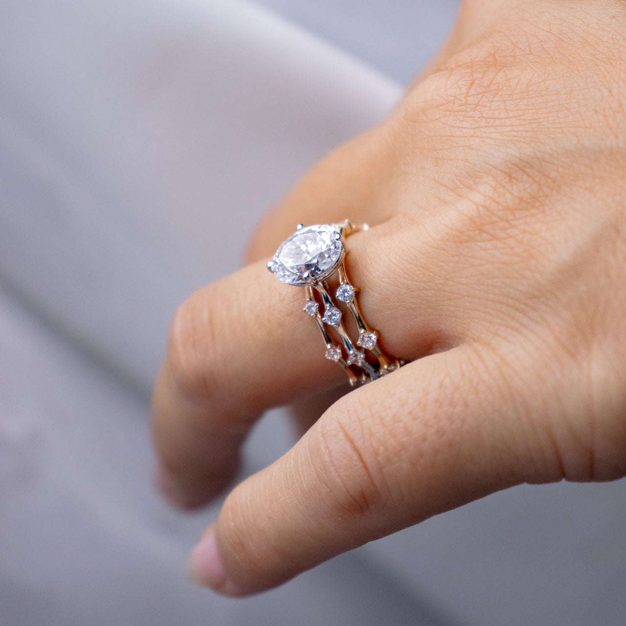 1.93CT Oval Petite Pave Moissanite Diamond Four Prong Engagement Ring In 14K White Gold