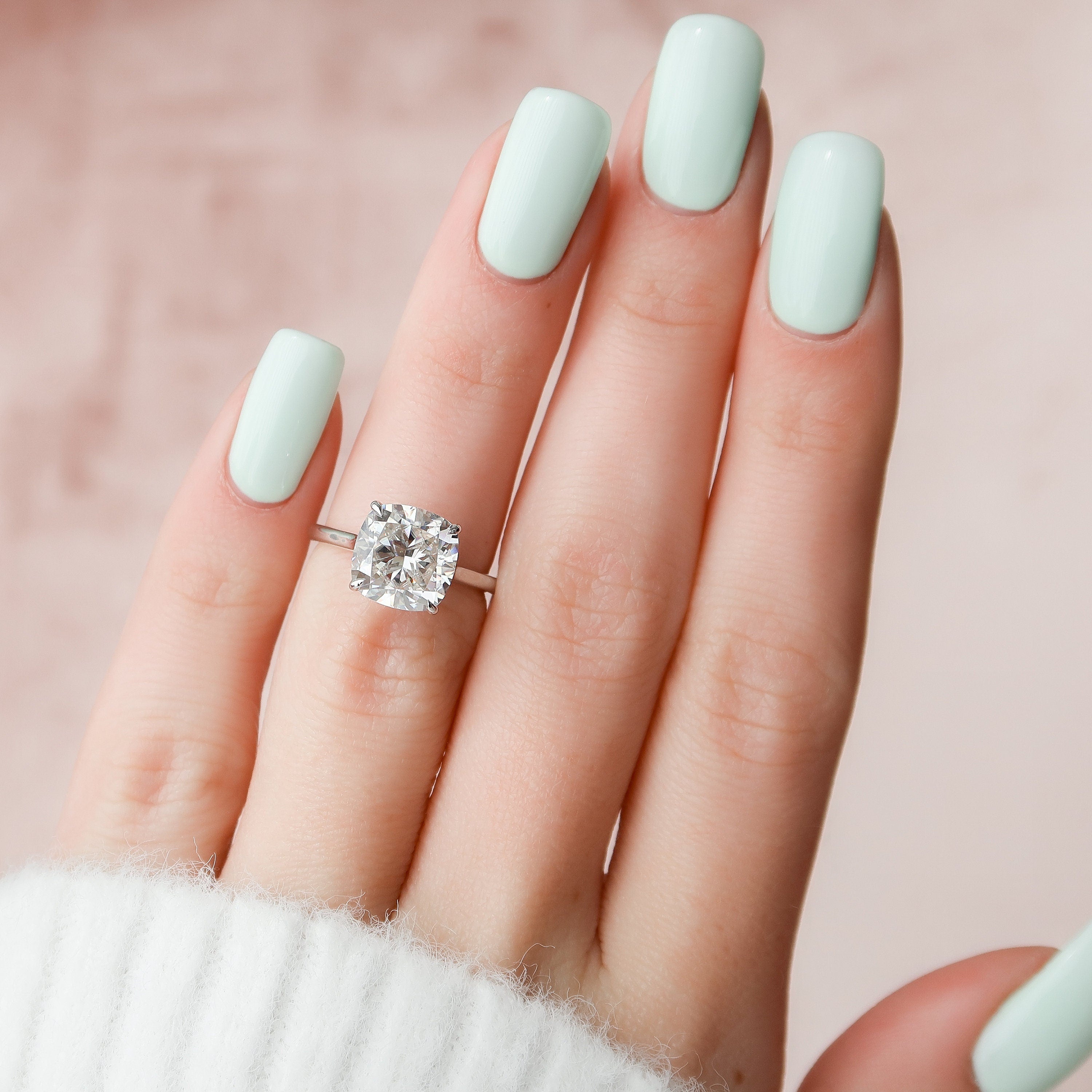 Cushion Hidden Halo Moissanite Ring