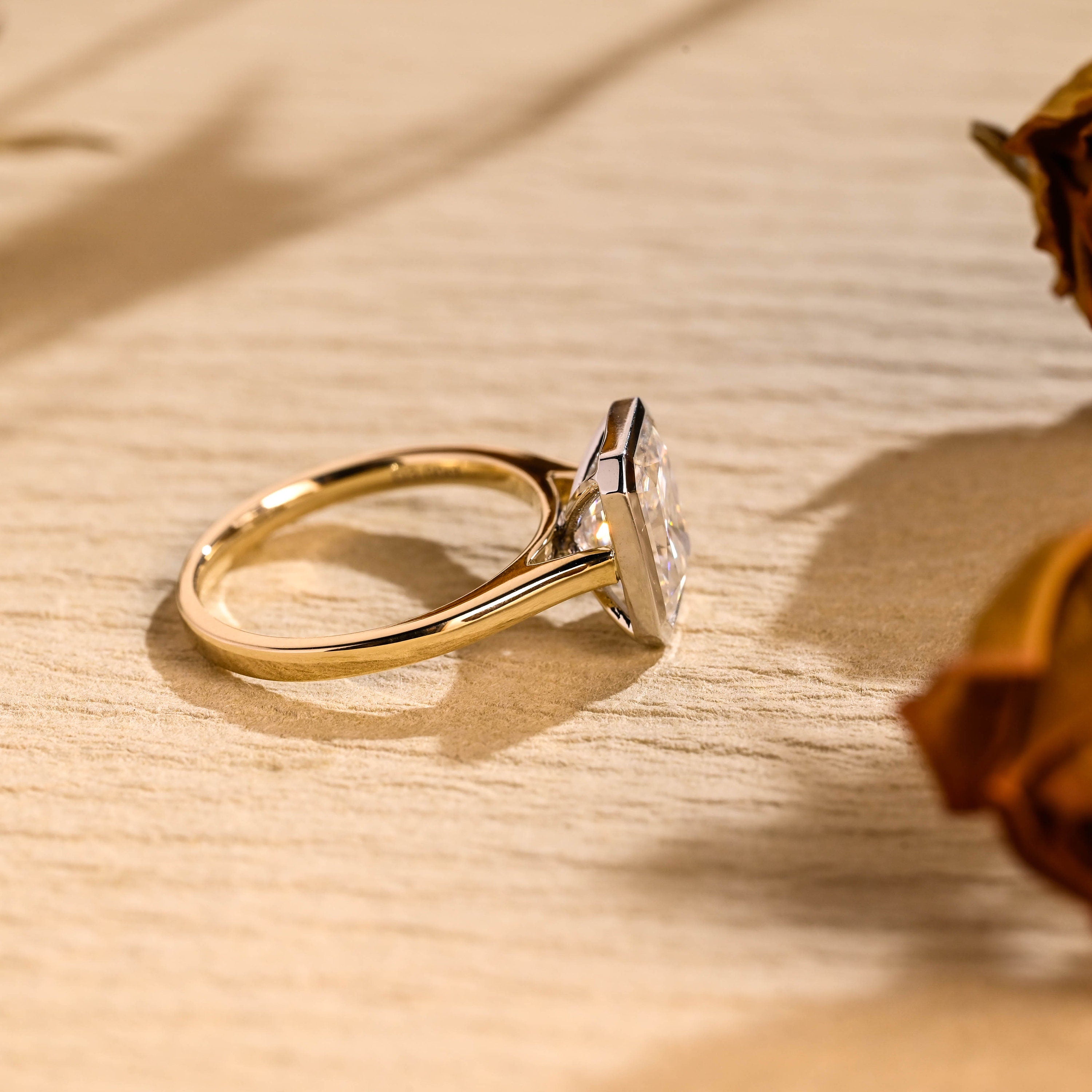 elegant bezel solitaire engagement ring moissanite