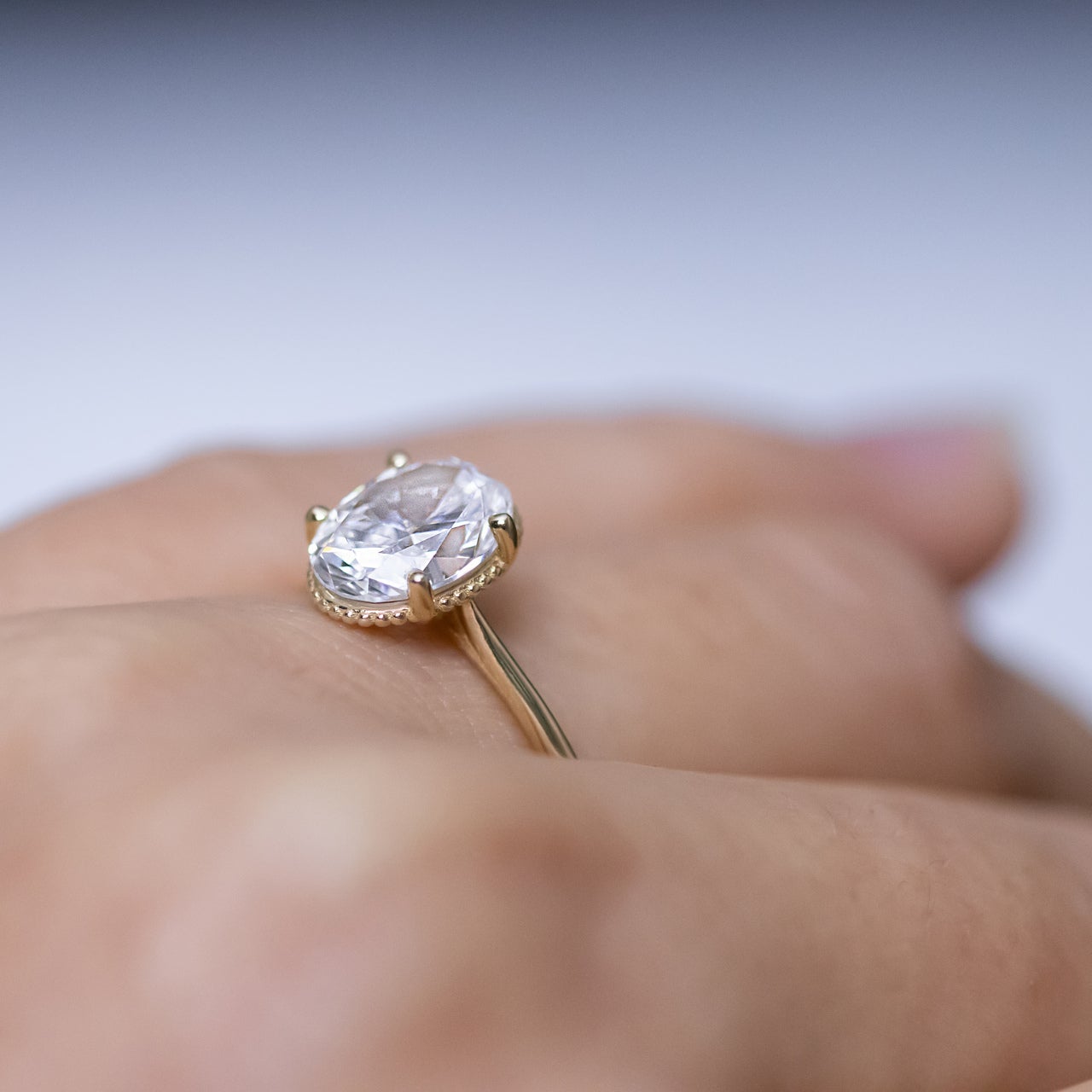 1.0CT Cathedral Set Round Moissanite Diamond Unique Solitaire Engagement Ring
