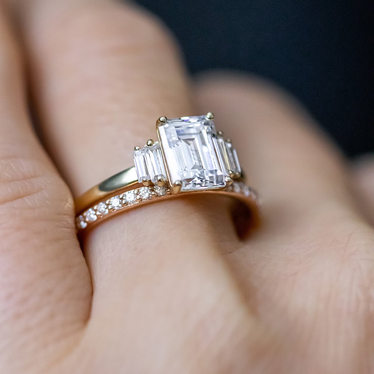 1.60CT Emerald Cut Five Stone Moissanite Diamond Solitaire Engagement Ring