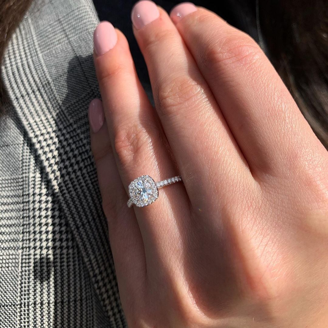 Cushion Halo Moissanite Ring
