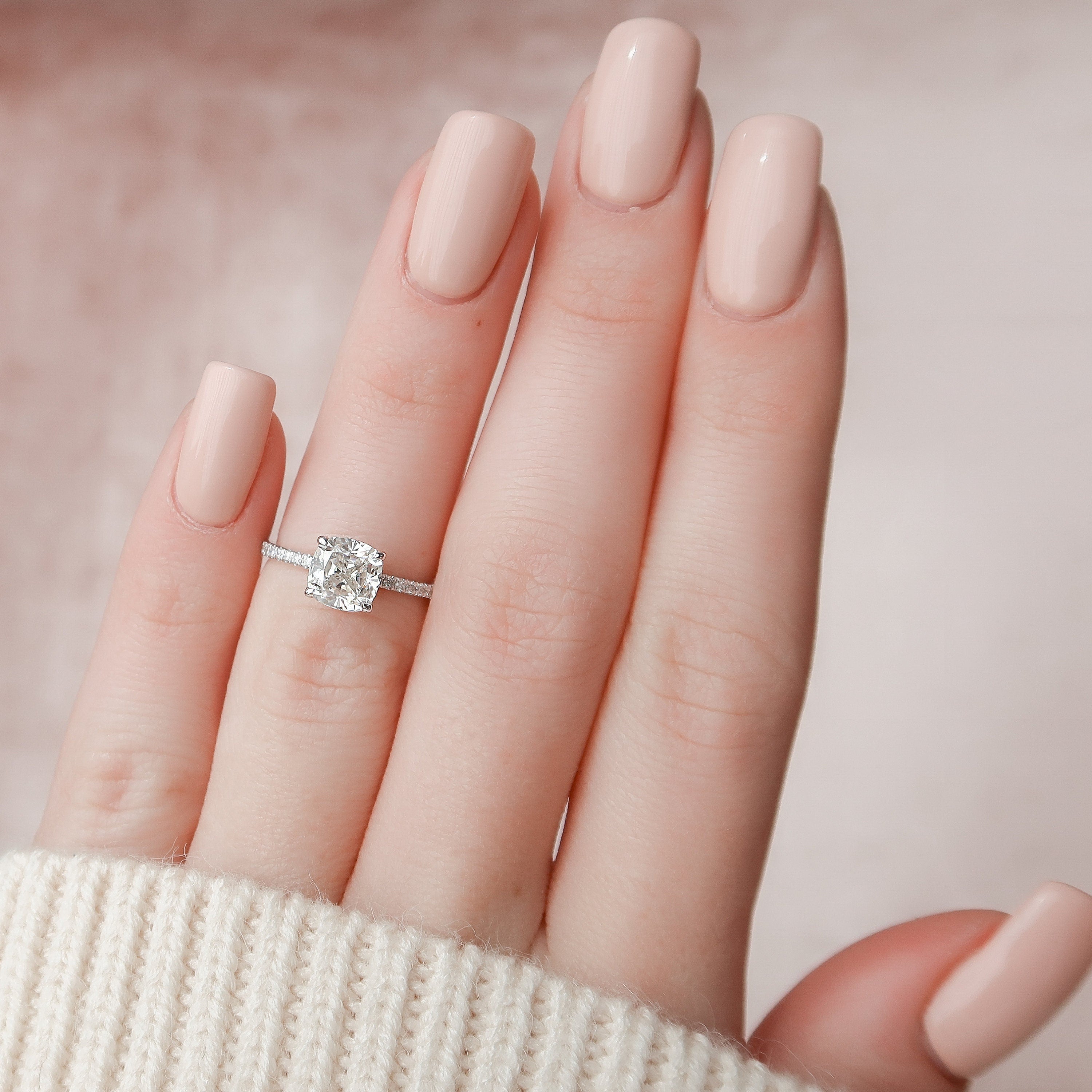 Cushion Cut Moissanite Engagement Ring