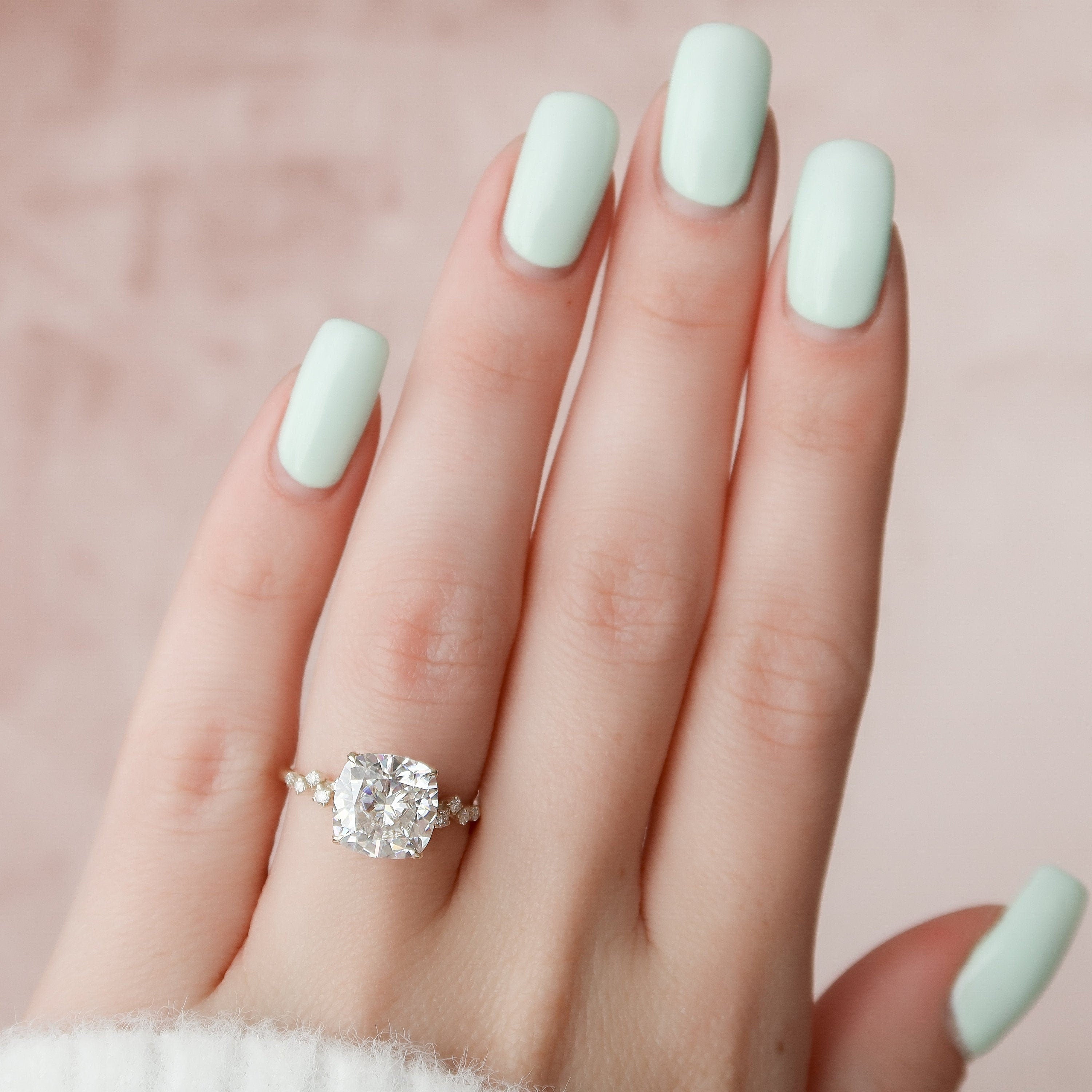 Cushion Cut Moissanite Engagement Ring