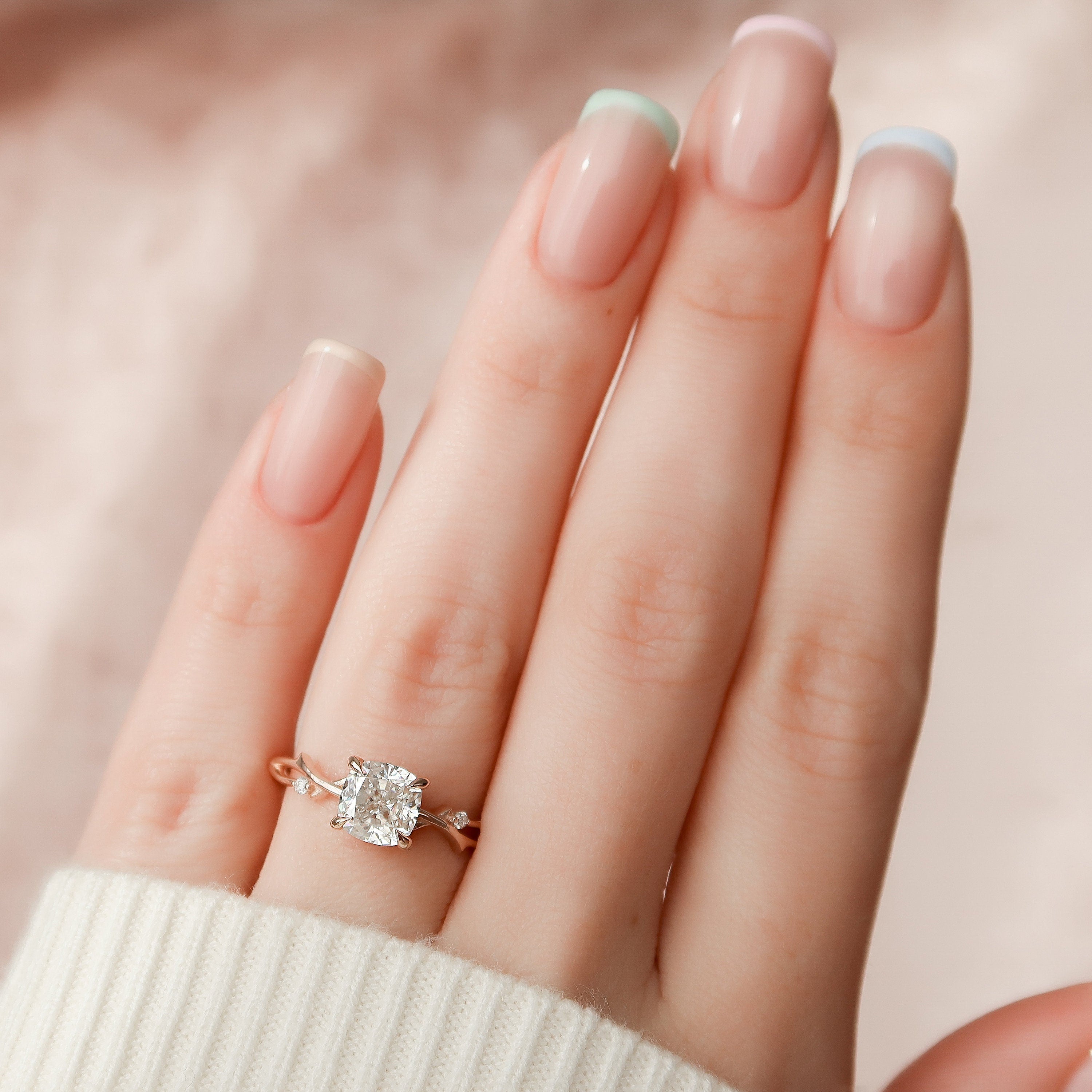 Cushion Cut Moissanite Engagement Ring