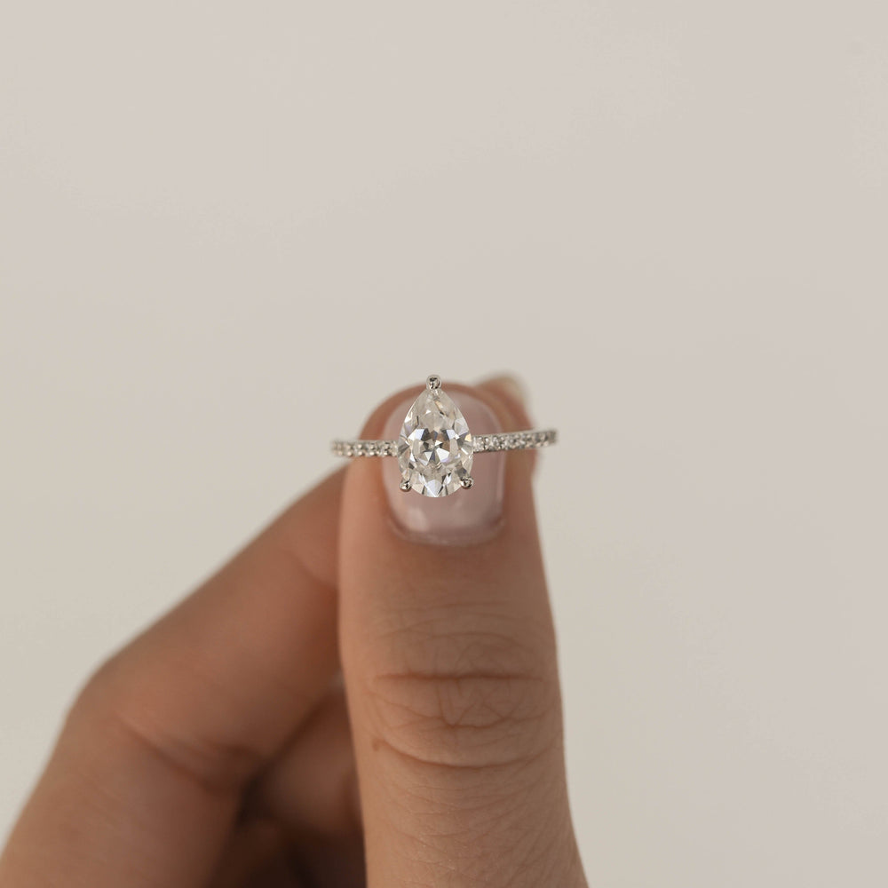 1.25CT Pear Pave Moissanite Diamond Engagement Ring