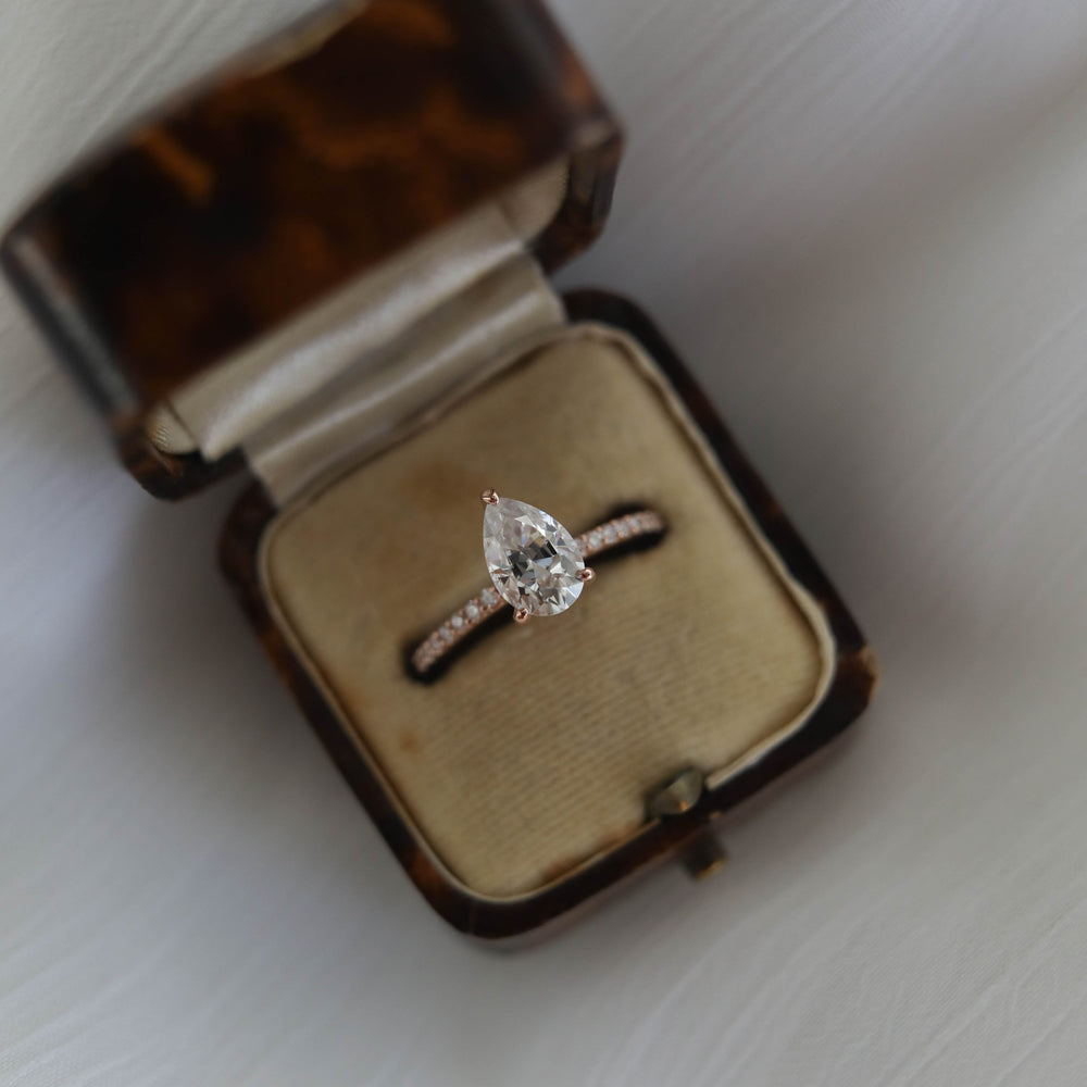 1.25CT Pear Pave Moissanite Diamond Engagement Ring