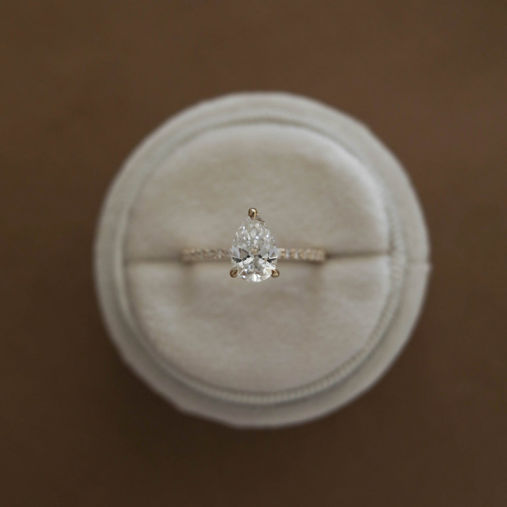 1.25CT Pear Pave Moissanite Diamond Engagement Ring