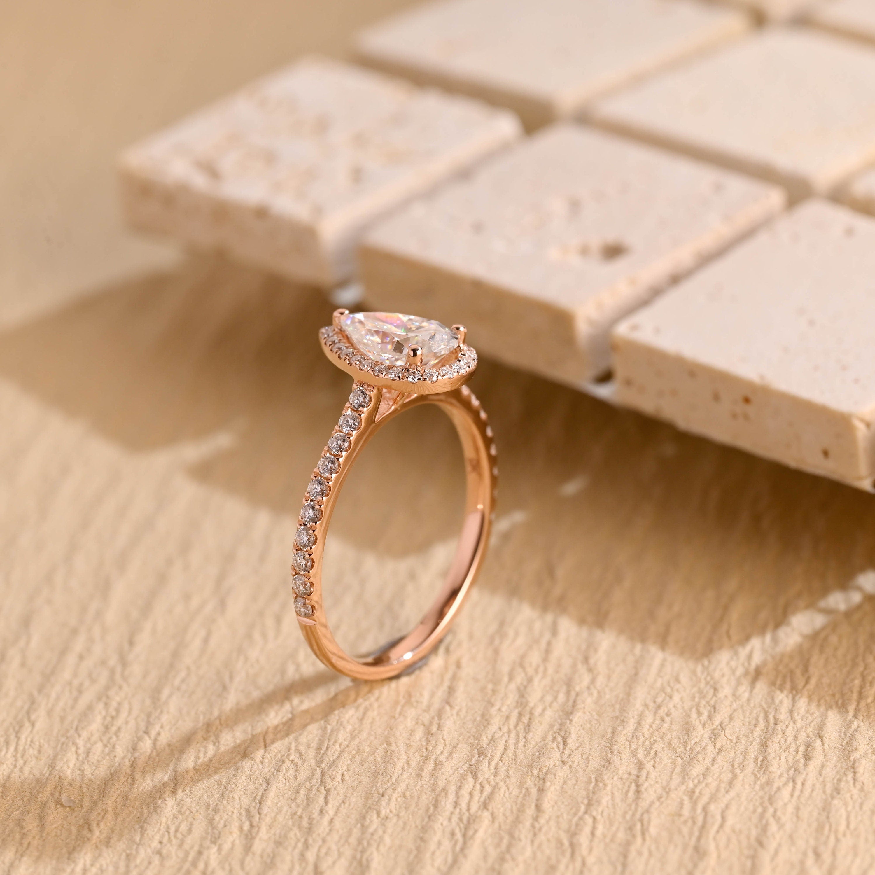 modern pear halo engagement ring USA