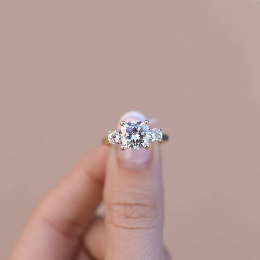 2.50CT Cushion Three Stone Moissanite Diamond Engagement Ring