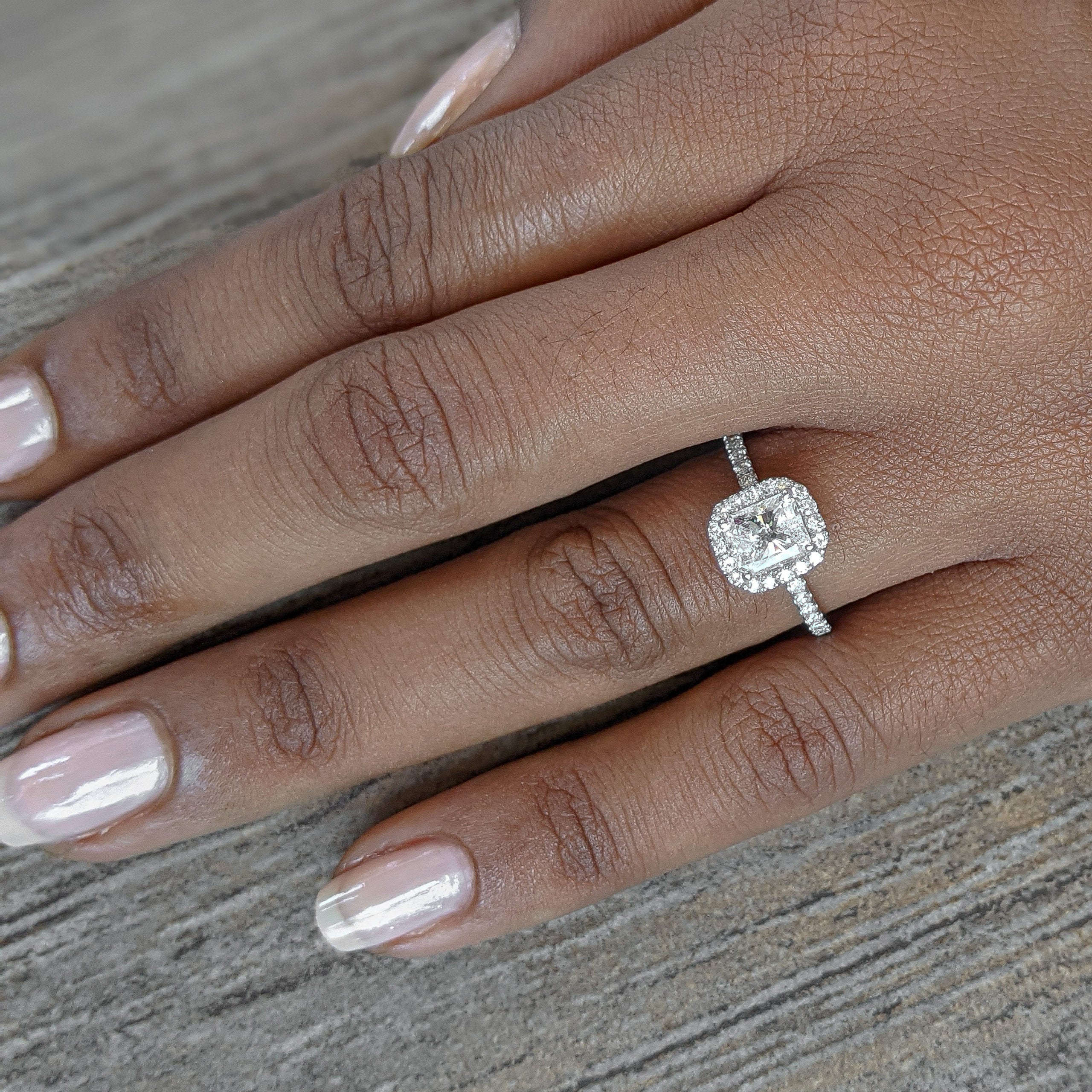 1.02CT Radiant Halo Moissanite Diamond Pave Engagement Ring For Women
