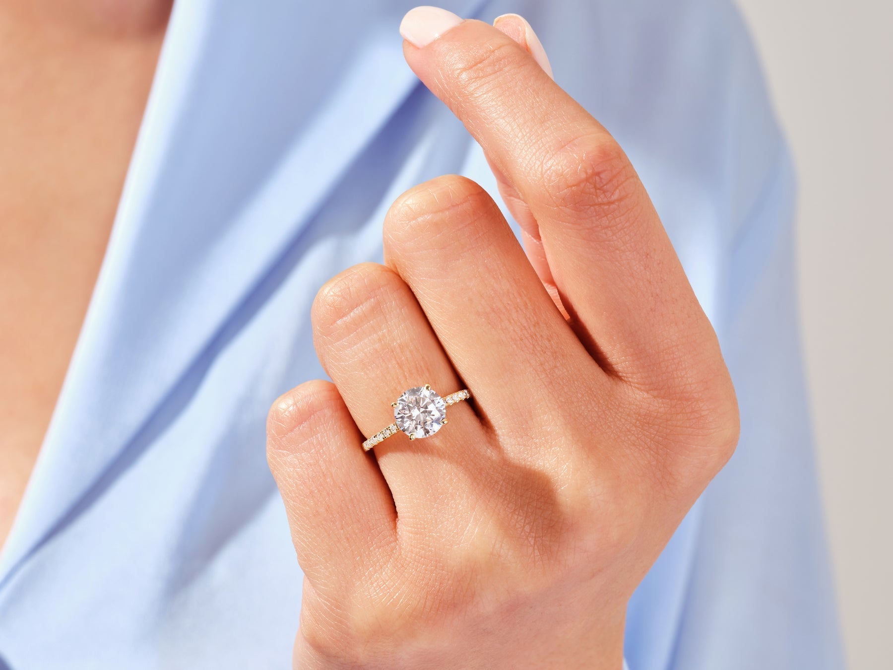 Round Cut Moissanite Pave Diamond Engagement Ring For Women