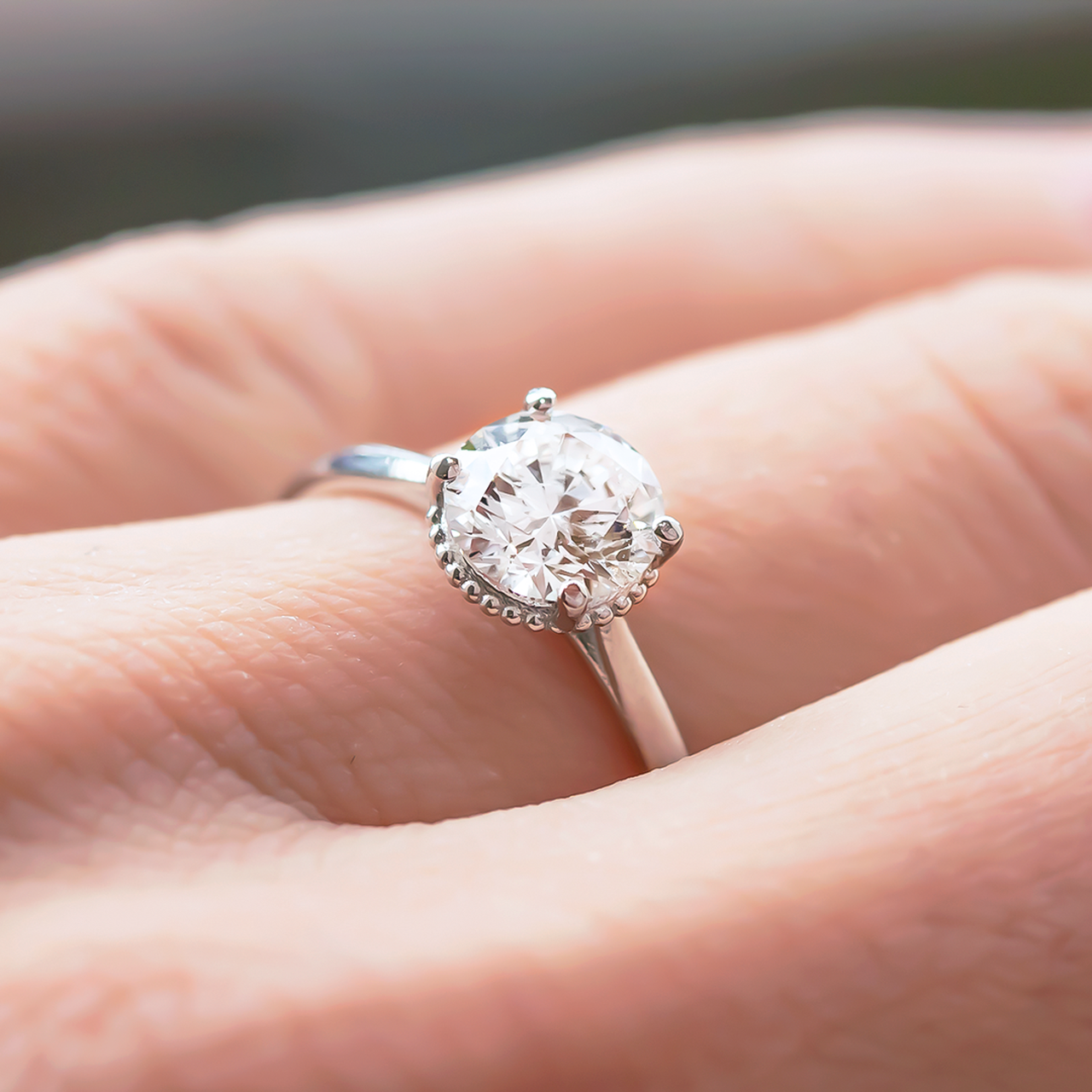 1.0CT Cathedral Set Round Moissanite Diamond Unique Solitaire Engagement Ring